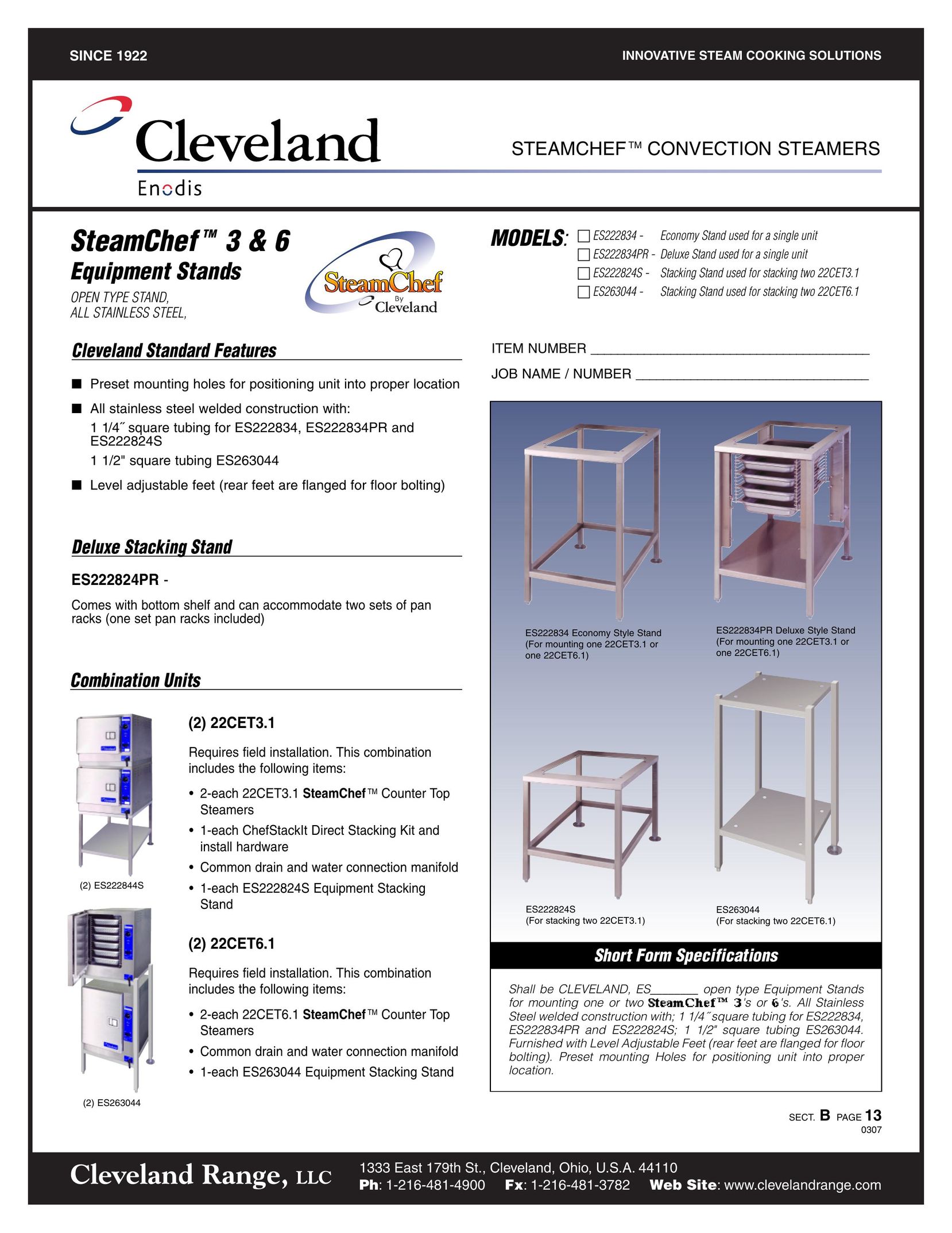 Cleveland Range ES222834 Electric Steamer User Manual