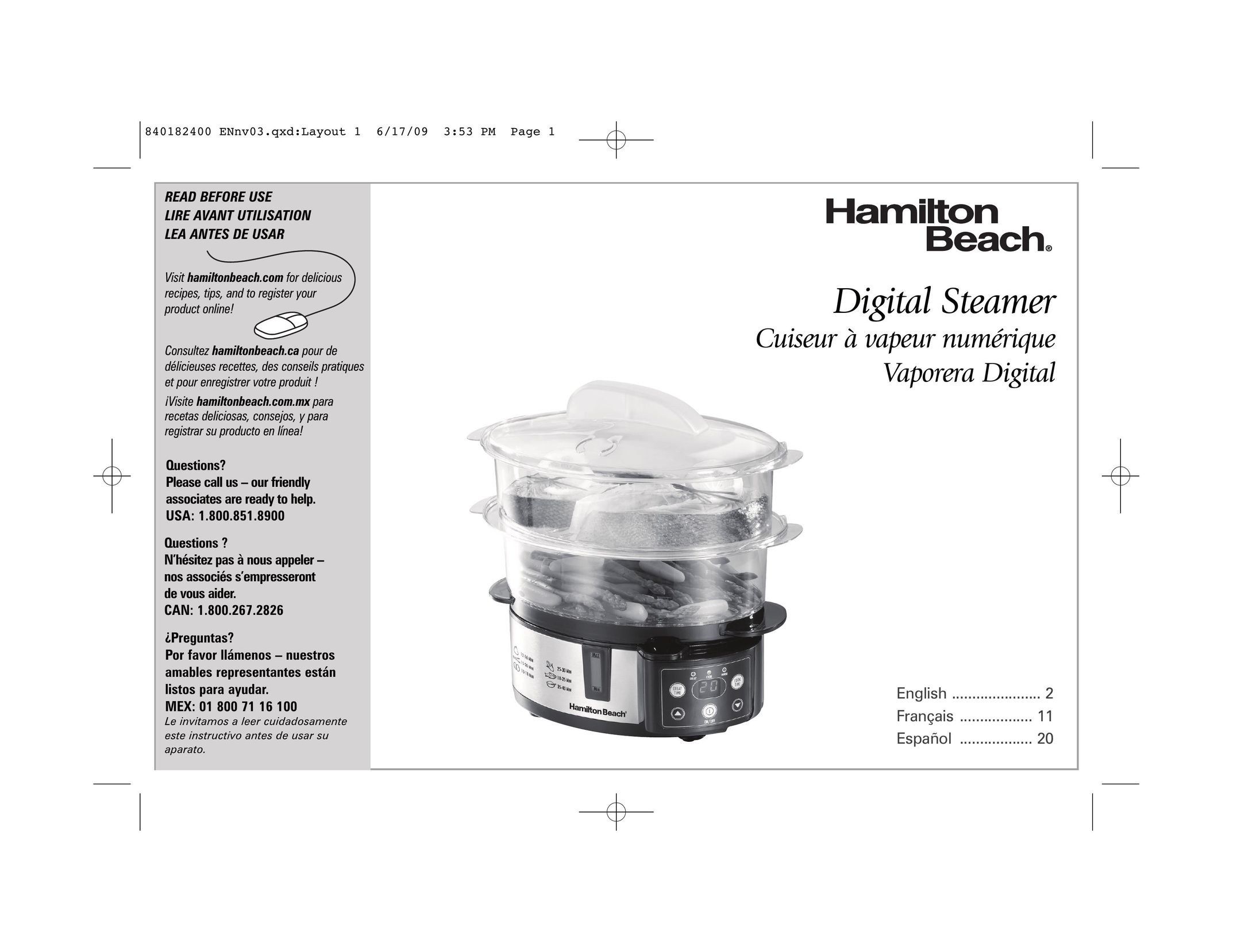 Hamilton Beach 37537 Electric Steamer User Manual