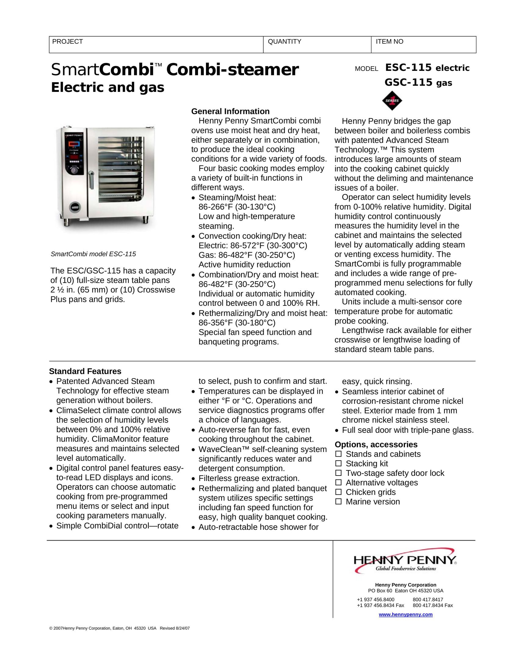 Henny Penny ESC-115 Electric Electric Steamer User Manual