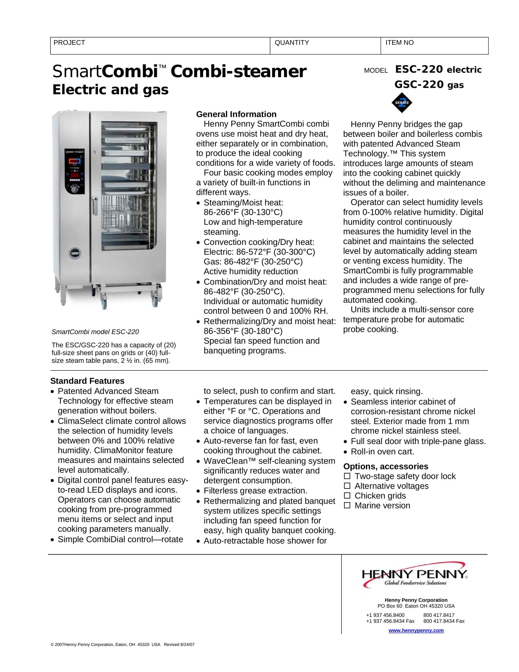 Henny Penny GSC-220 Electric Steamer User Manual