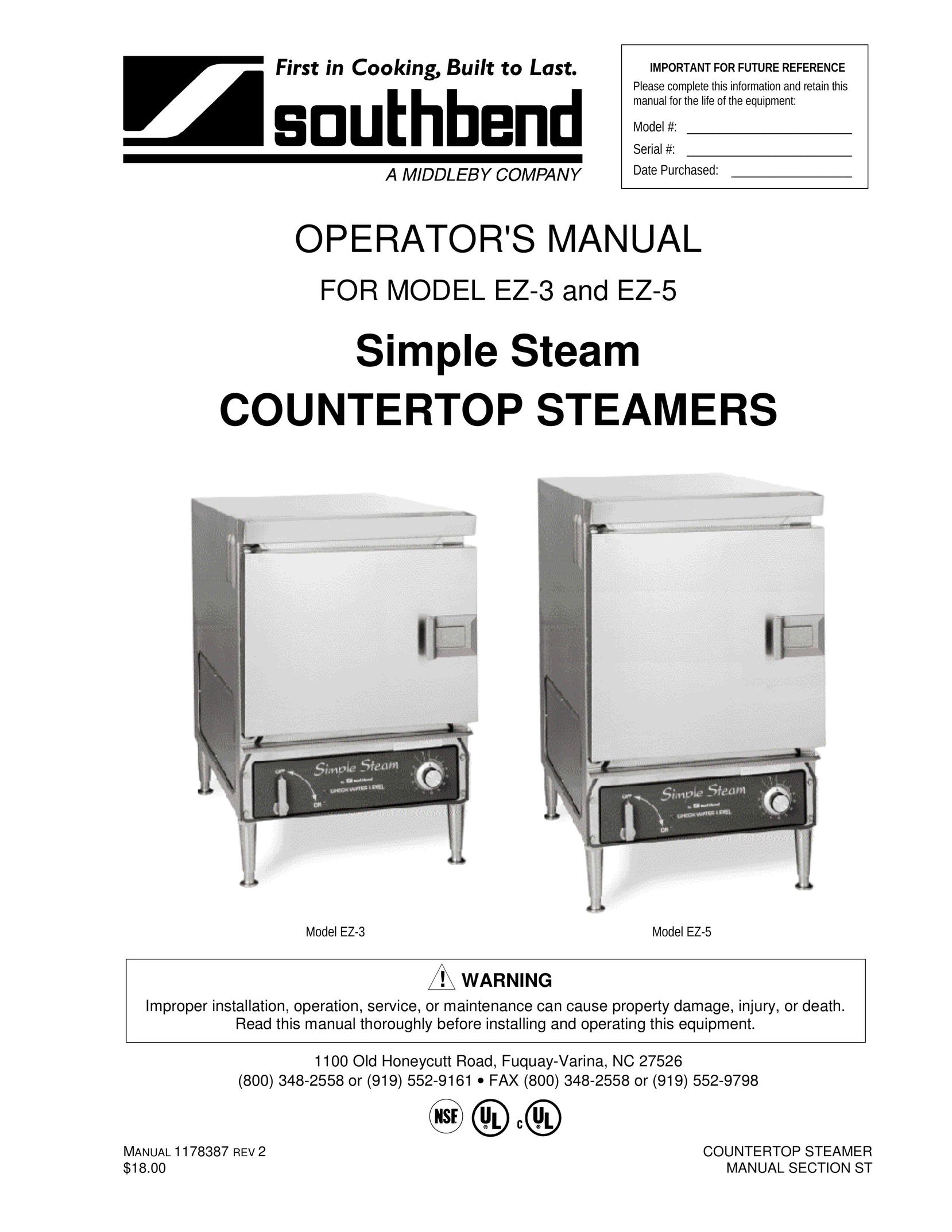 Southbend EZ-3 Electric Steamer User Manual