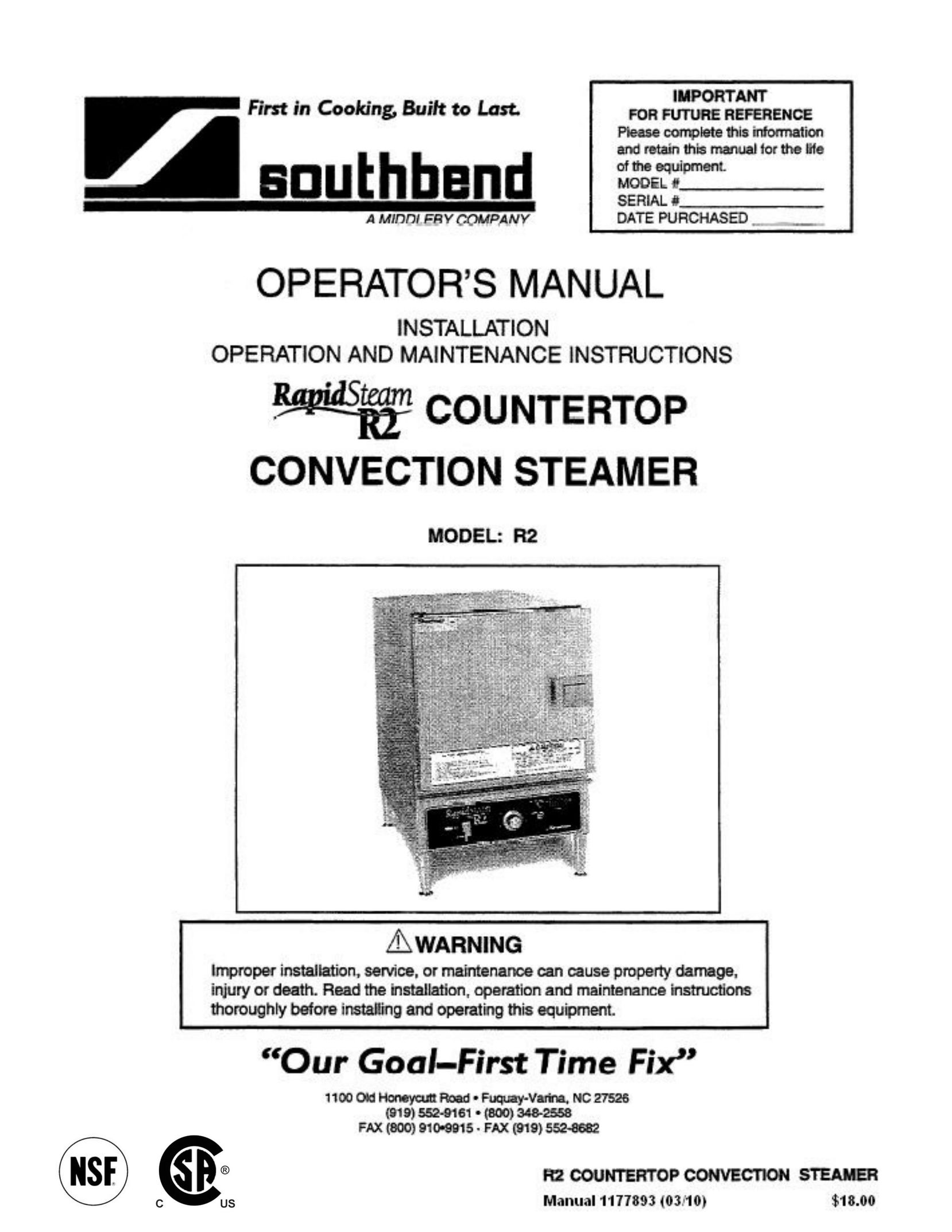 Southbend R2 Electric Steamer User Manual
