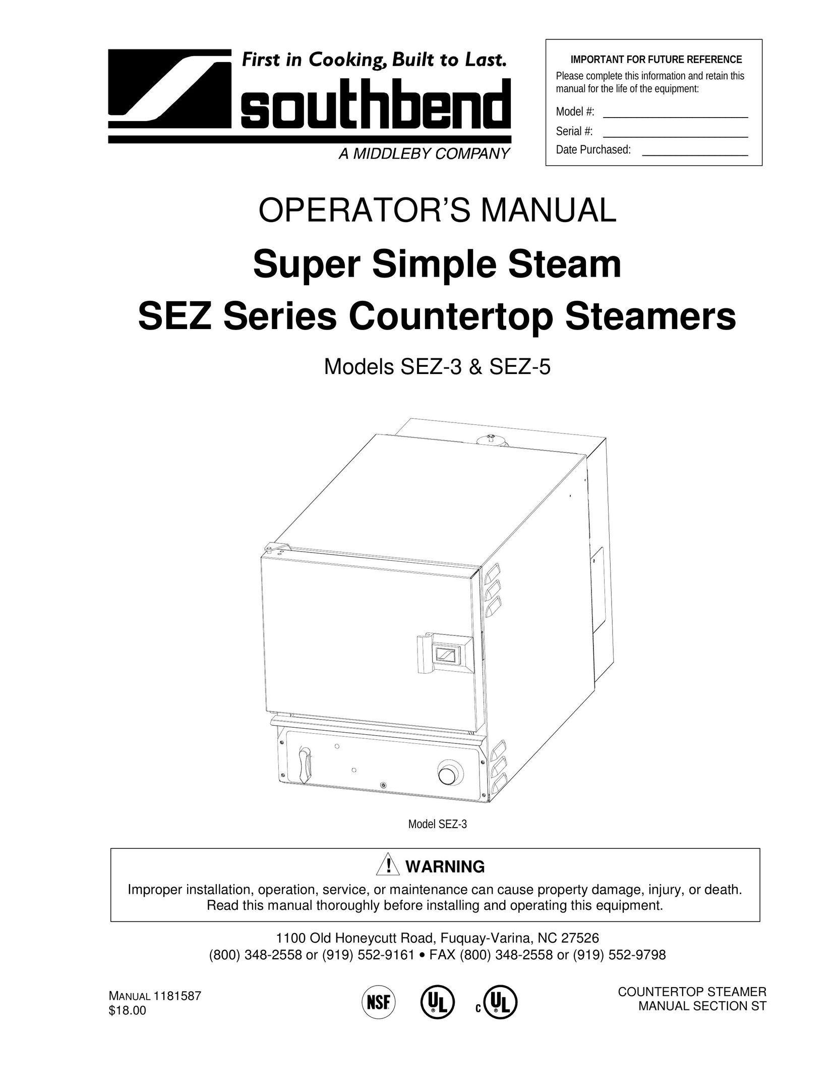Southbend SEZ-5 Electric Steamer User Manual