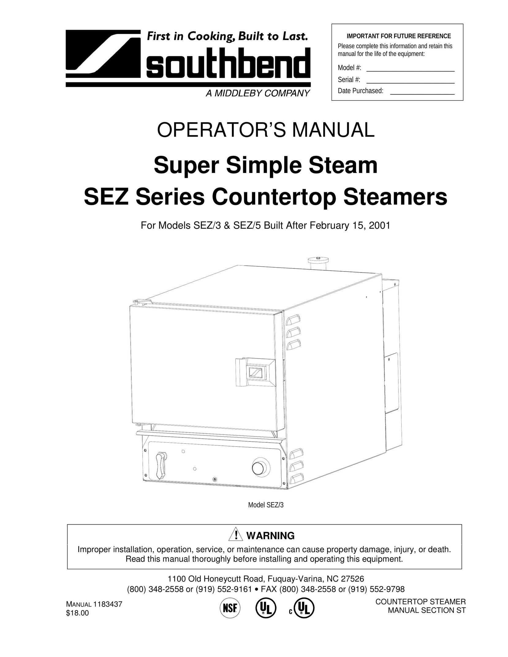 Southbend SEZ/3 Electric Steamer User Manual