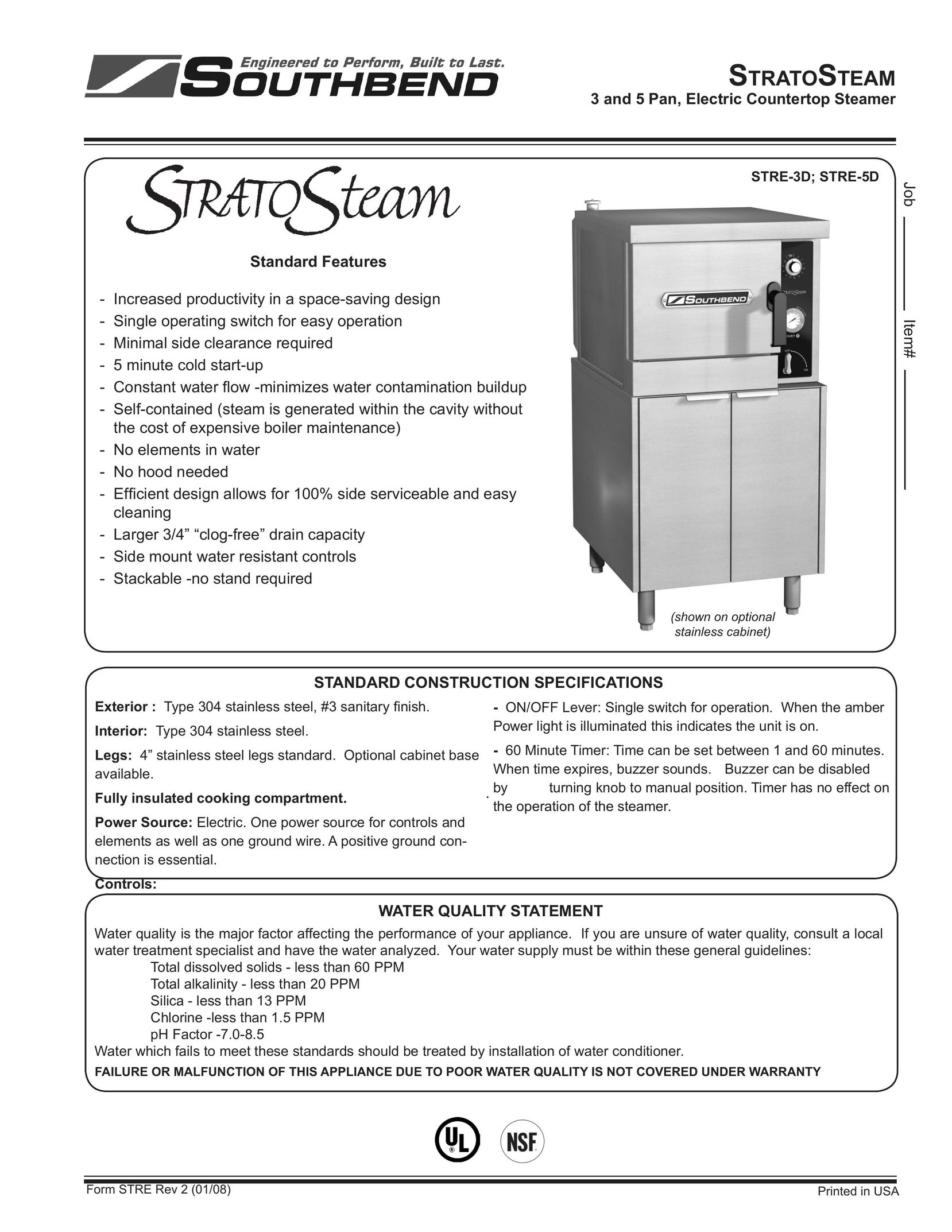 Southbend STRE-5D Electric Steamer User Manual