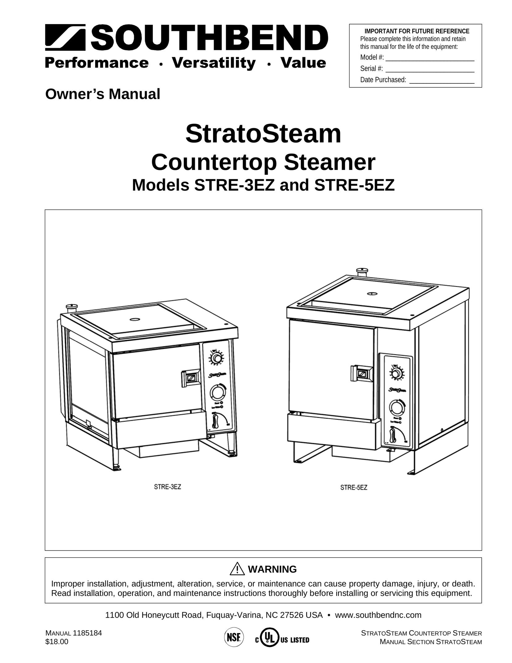 Southbend STRE-5EZ Electric Steamer User Manual