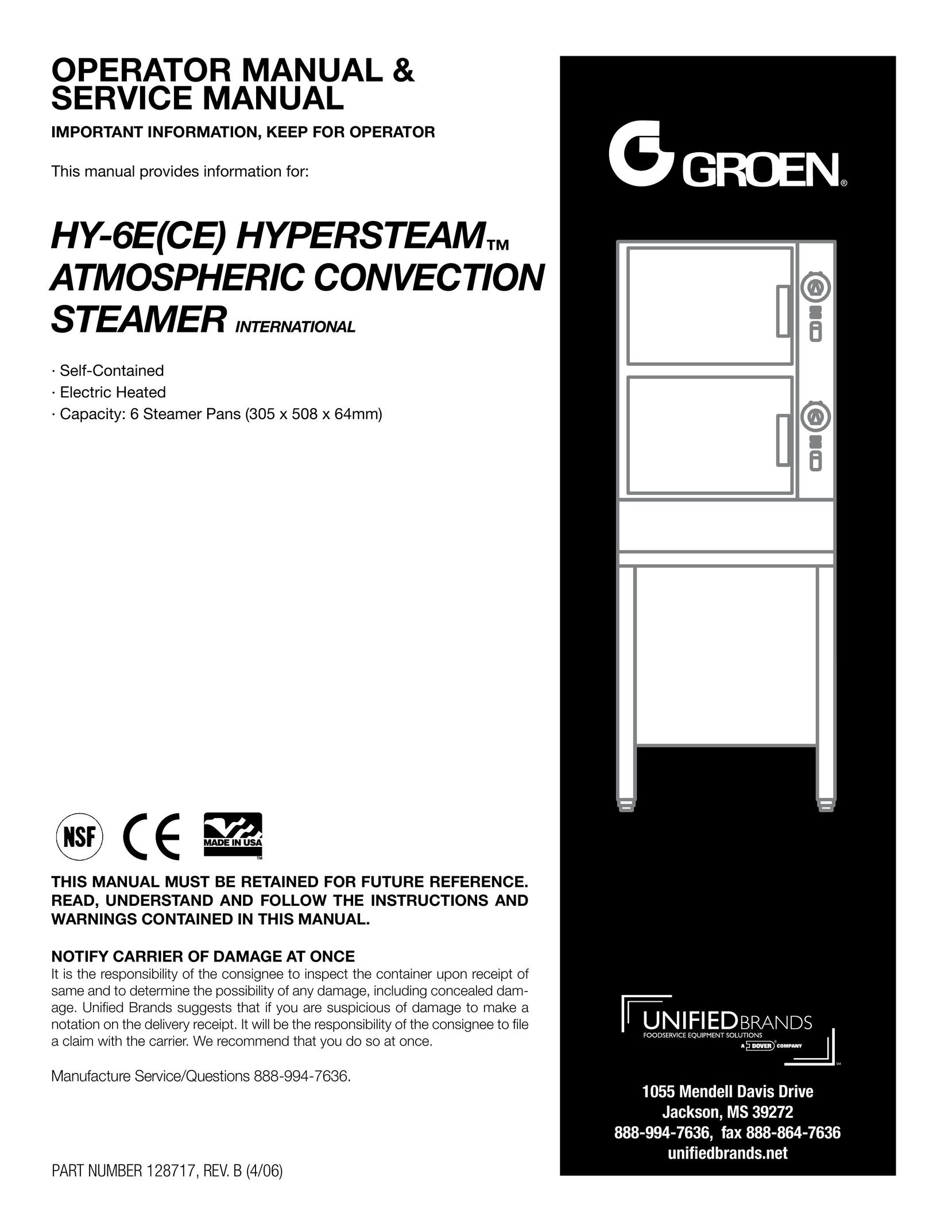 Unified Brands HY-6E(CE) Electric Steamer User Manual