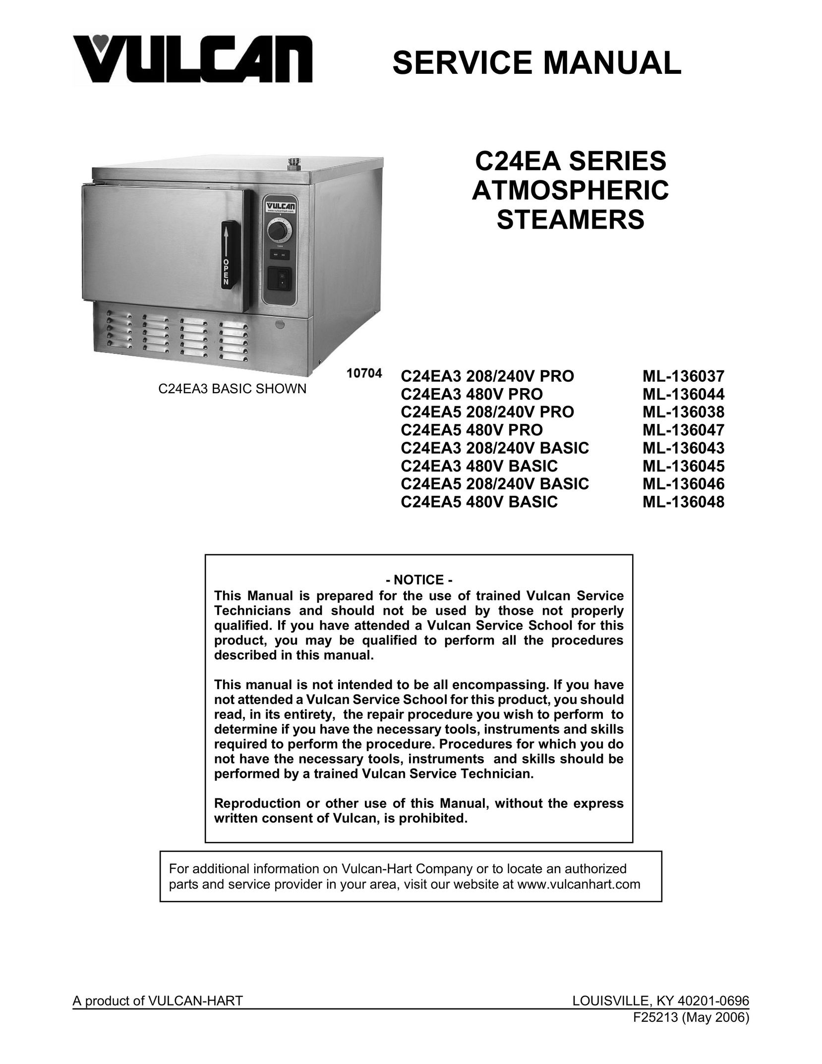 Vulcan-Hart C24EA5 480V PRO Electric Steamer User Manual