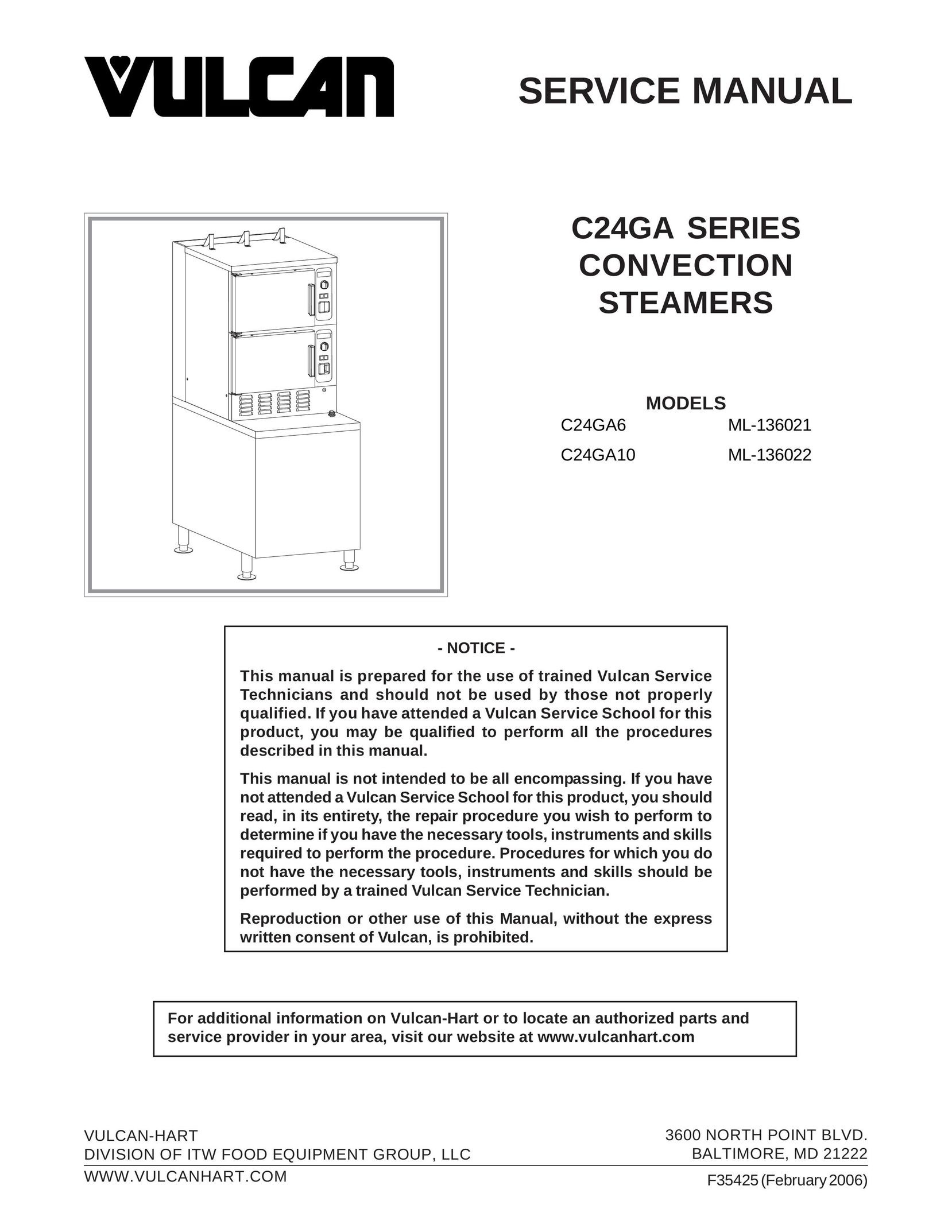 Vulcan-Hart C24GA6 ML-136021, C24GA10 ML-136022 Electric Steamer User Manual