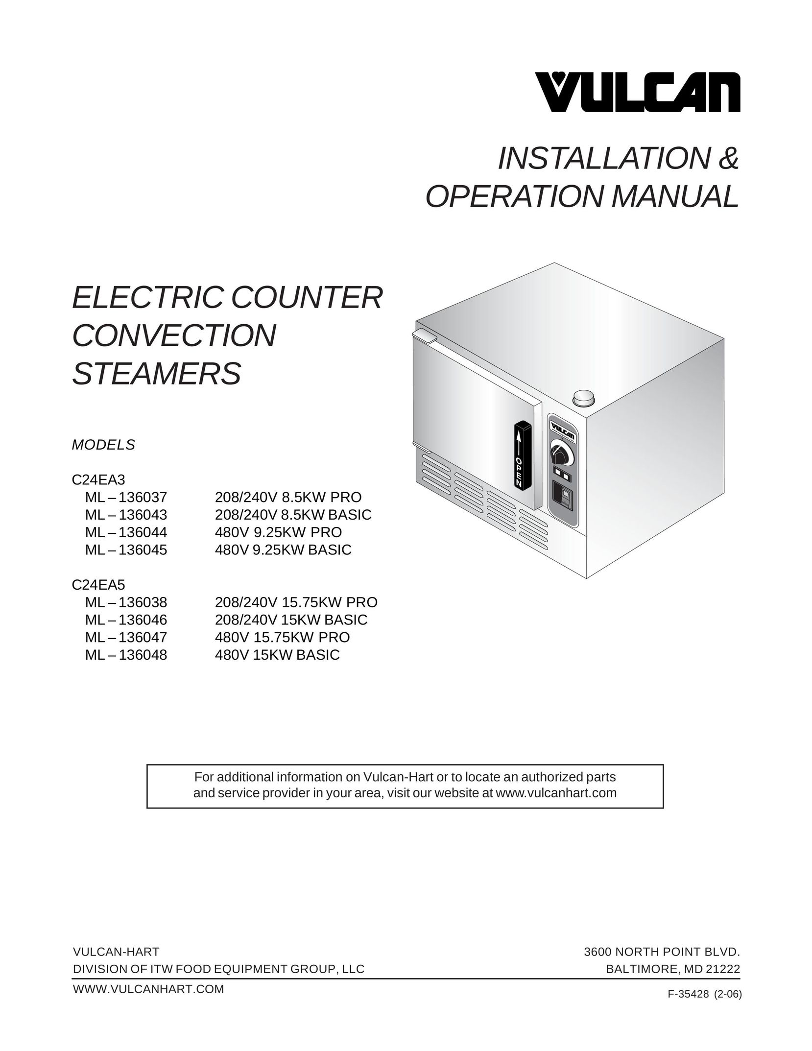 Vulcan-Hart ML 136037 Electric Steamer User Manual