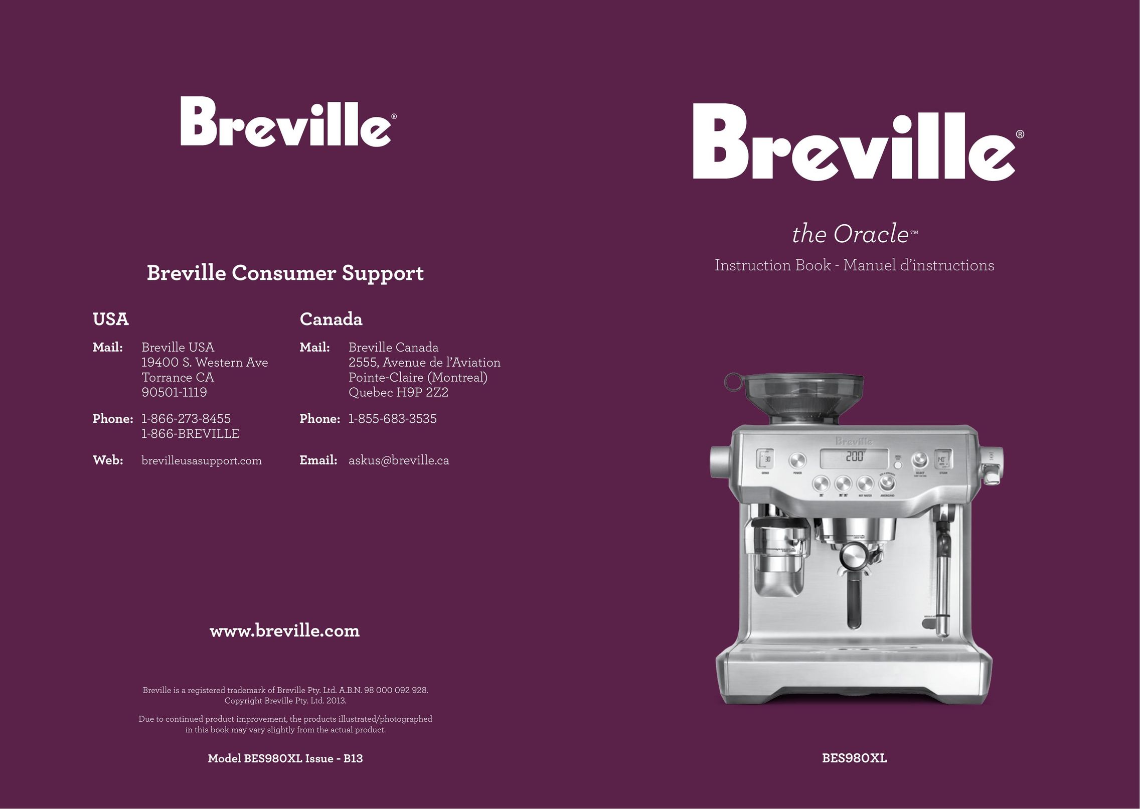 Breville BES980XL Espresso Maker User Manual