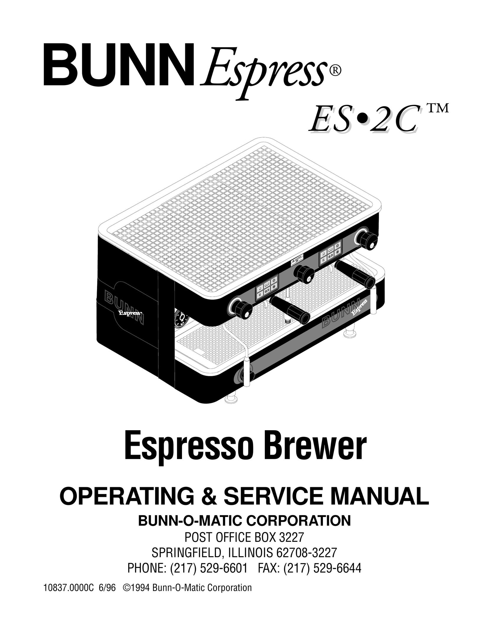 Bunn ES.2C Espresso Maker User Manual