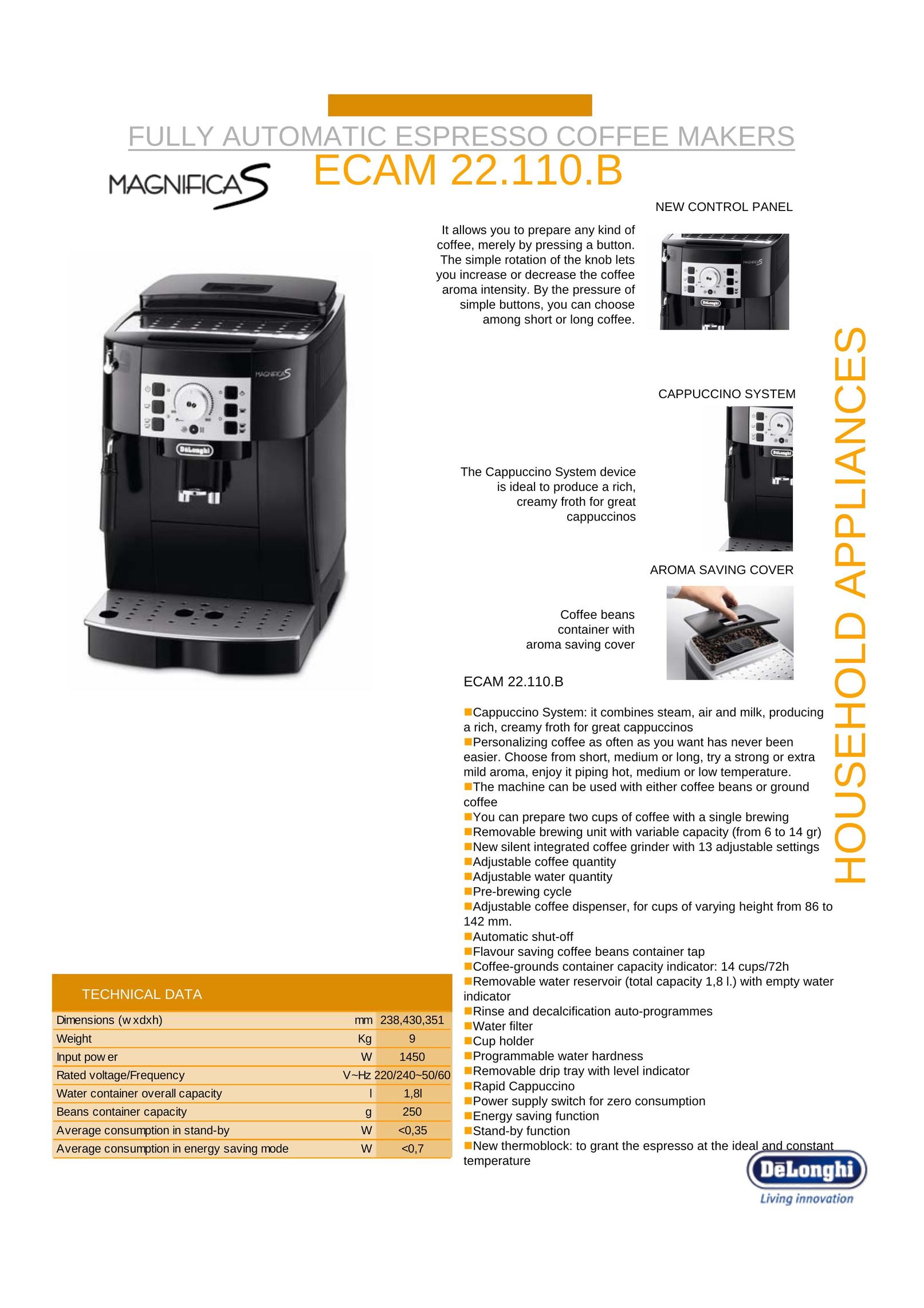 DeLonghi ECAM 22.110.B Espresso Maker User Manual