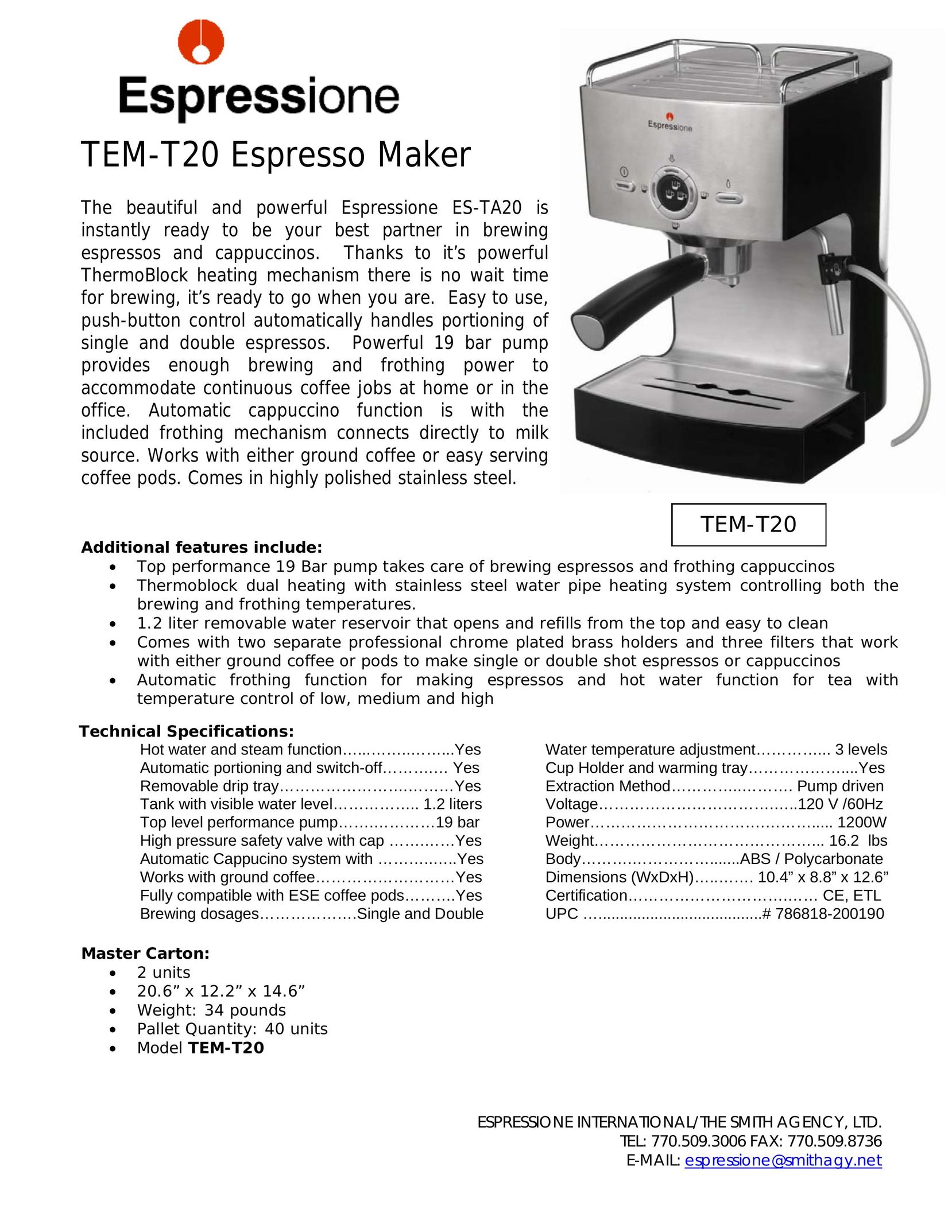 Dualit TEM-T20 Espresso Maker User Manual