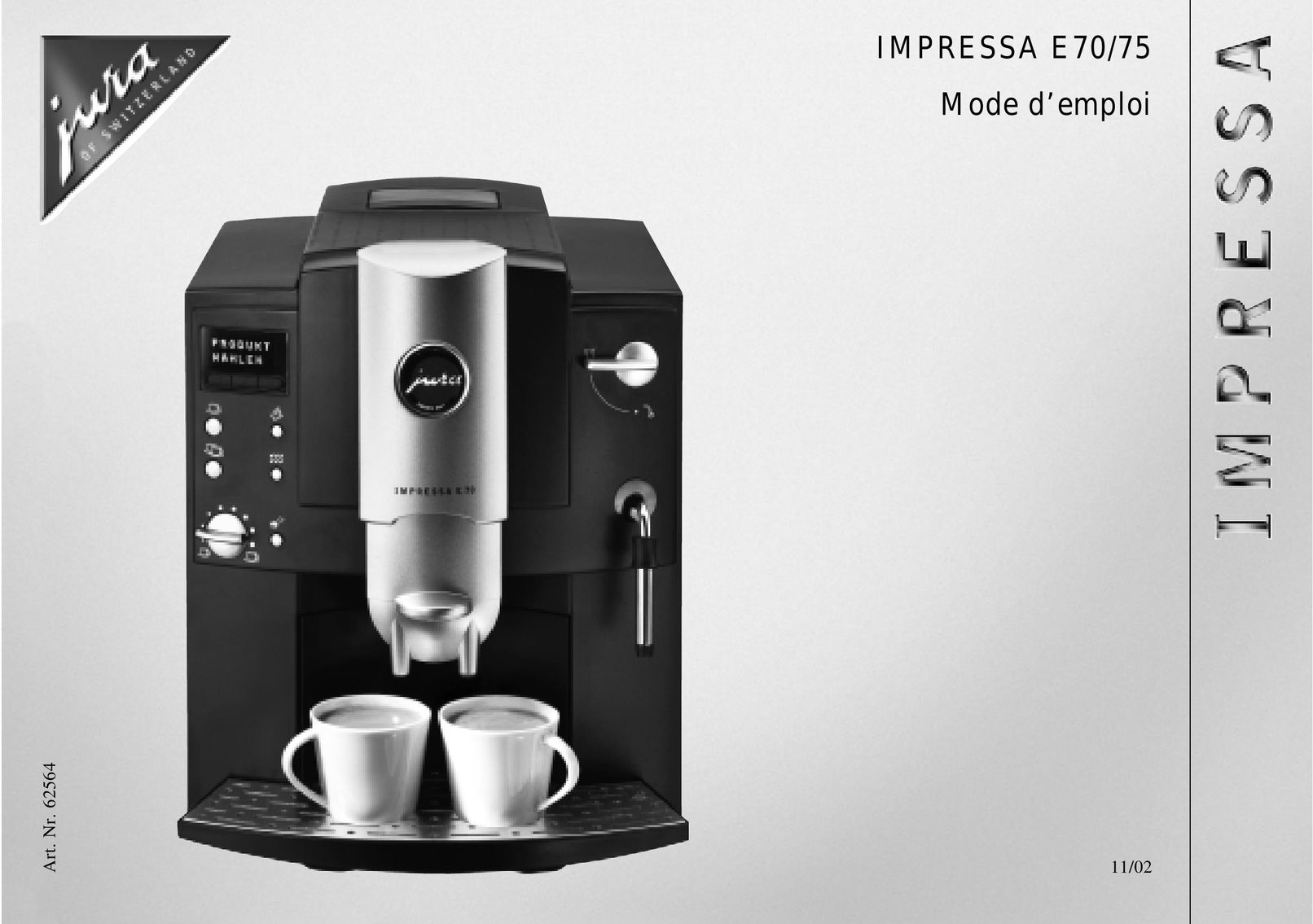 Jura Capresso Impressa E70/75 Espresso Maker User Manual