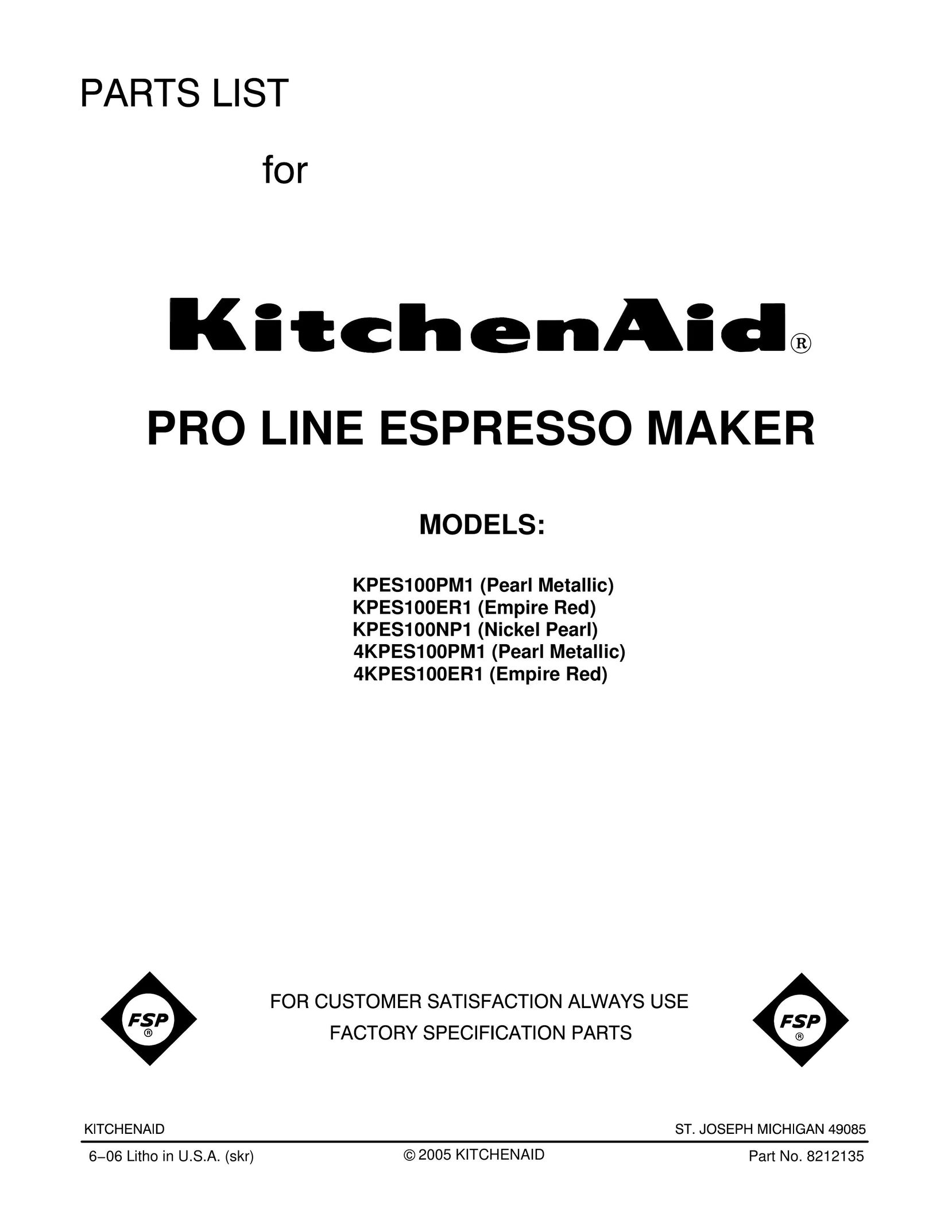 Maytag KPES100NP1 Espresso Maker User Manual