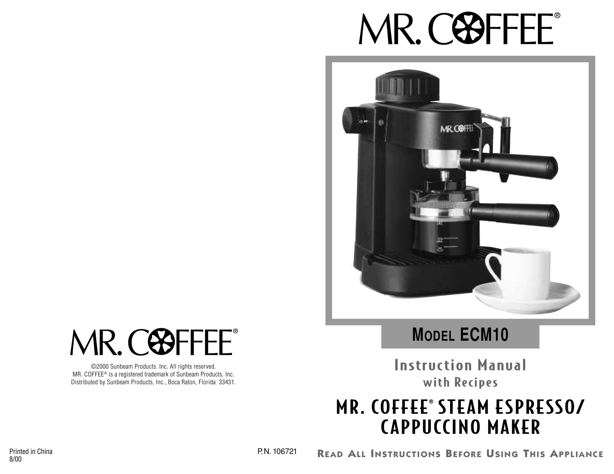 Mr. Coffee ECM10 Espresso Maker User Manual