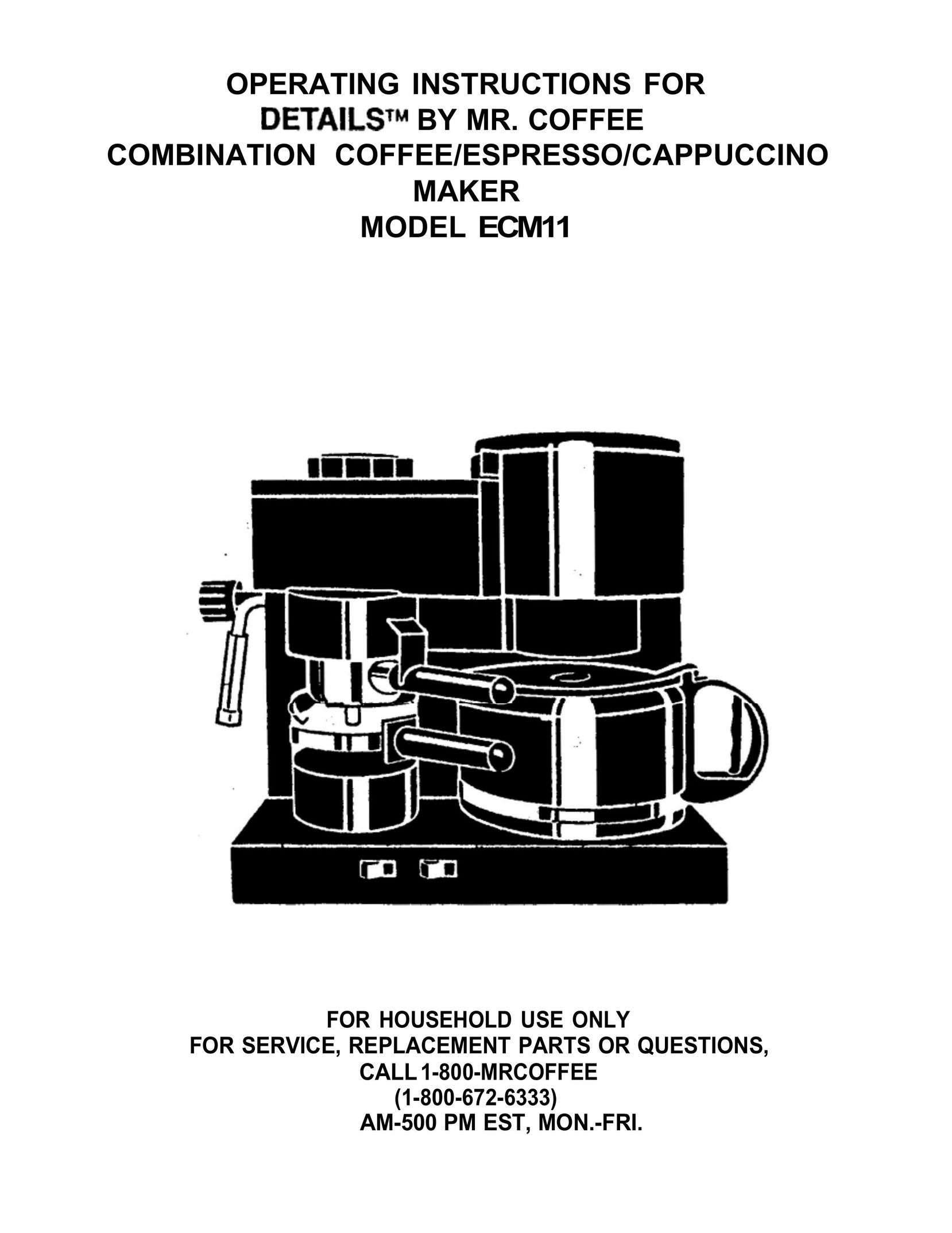 Mr. Coffee ECM11 Espresso Maker User Manual