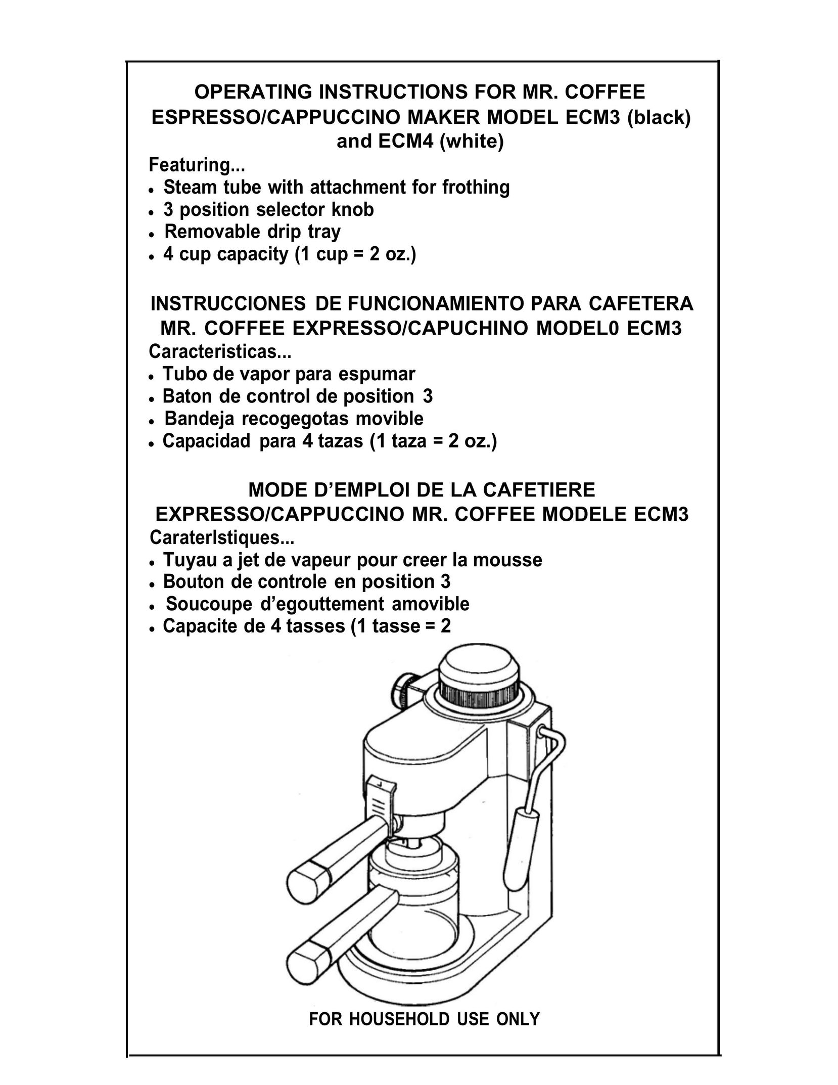 Mr. Coffee ECM3 Espresso Maker User Manual
