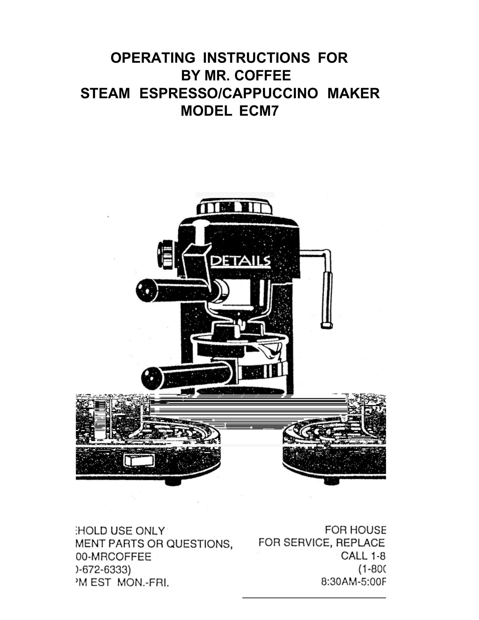 Mr. Coffee ECM7 Espresso Maker User Manual