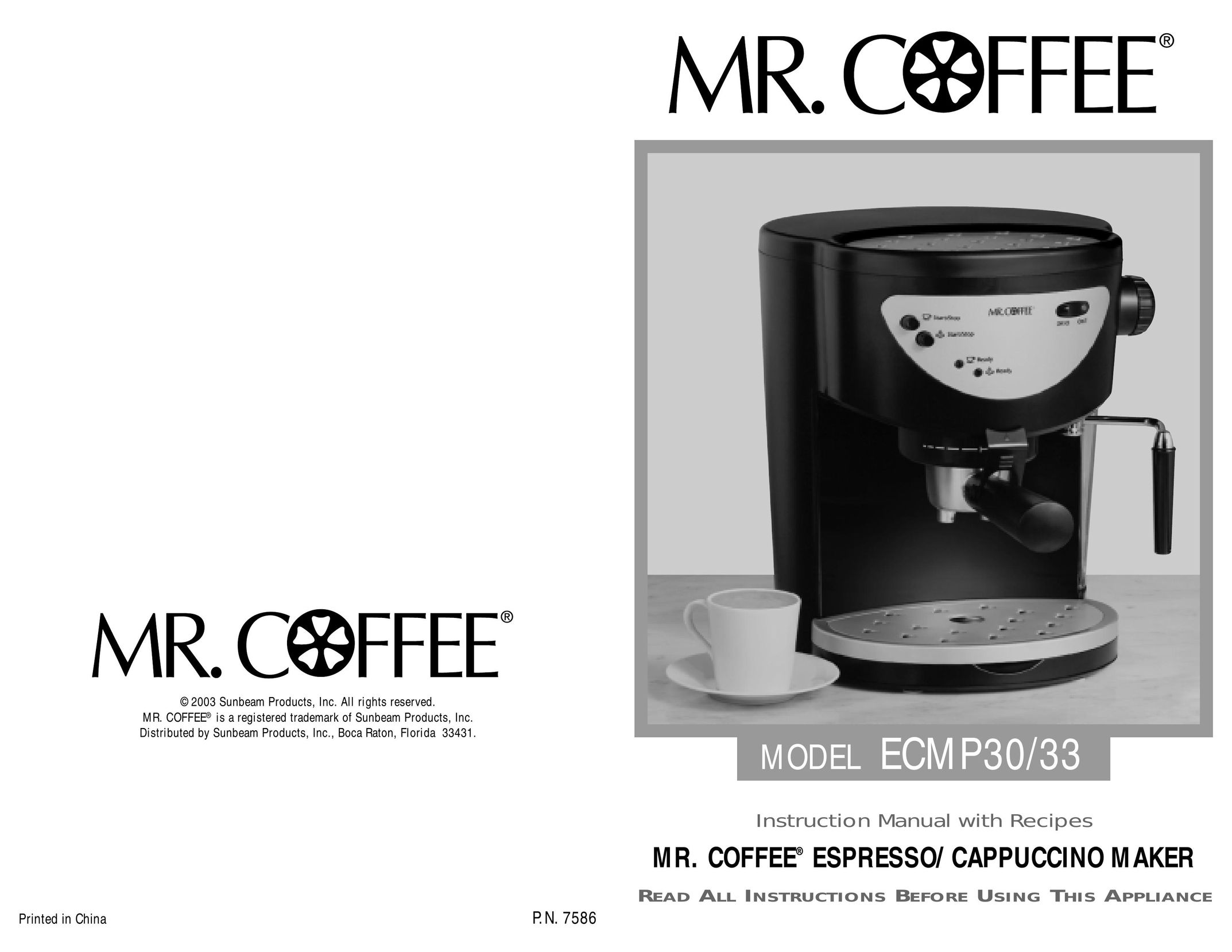 Mr. Coffee ECMP30/33 Espresso Maker User Manual