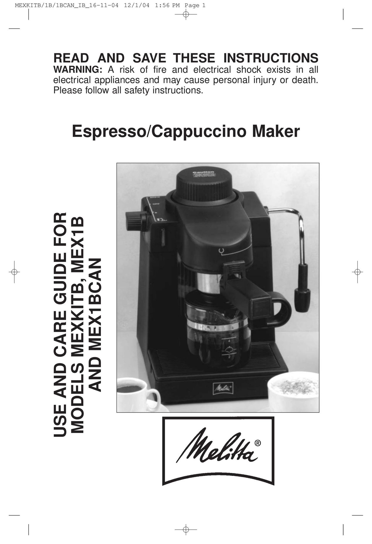 Toastmaster MEXKITB, MEX1B, MEX1BCAN Espresso Maker User Manual