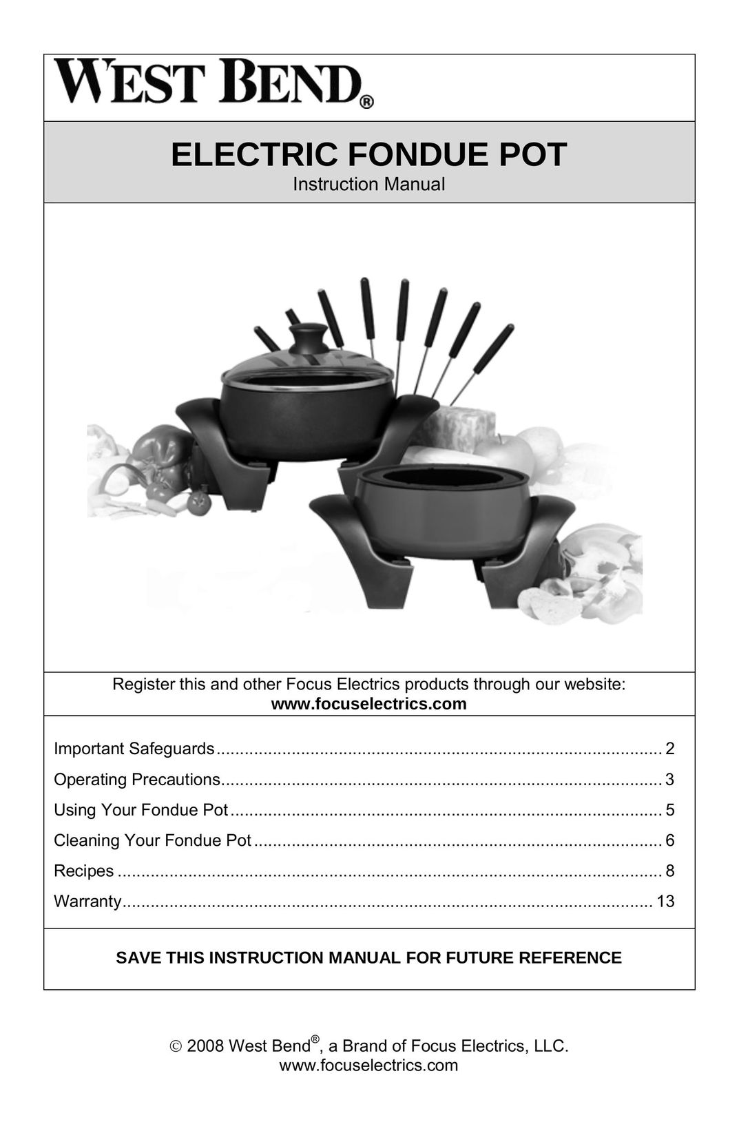West Bend 88533 Fondue Maker User Manual