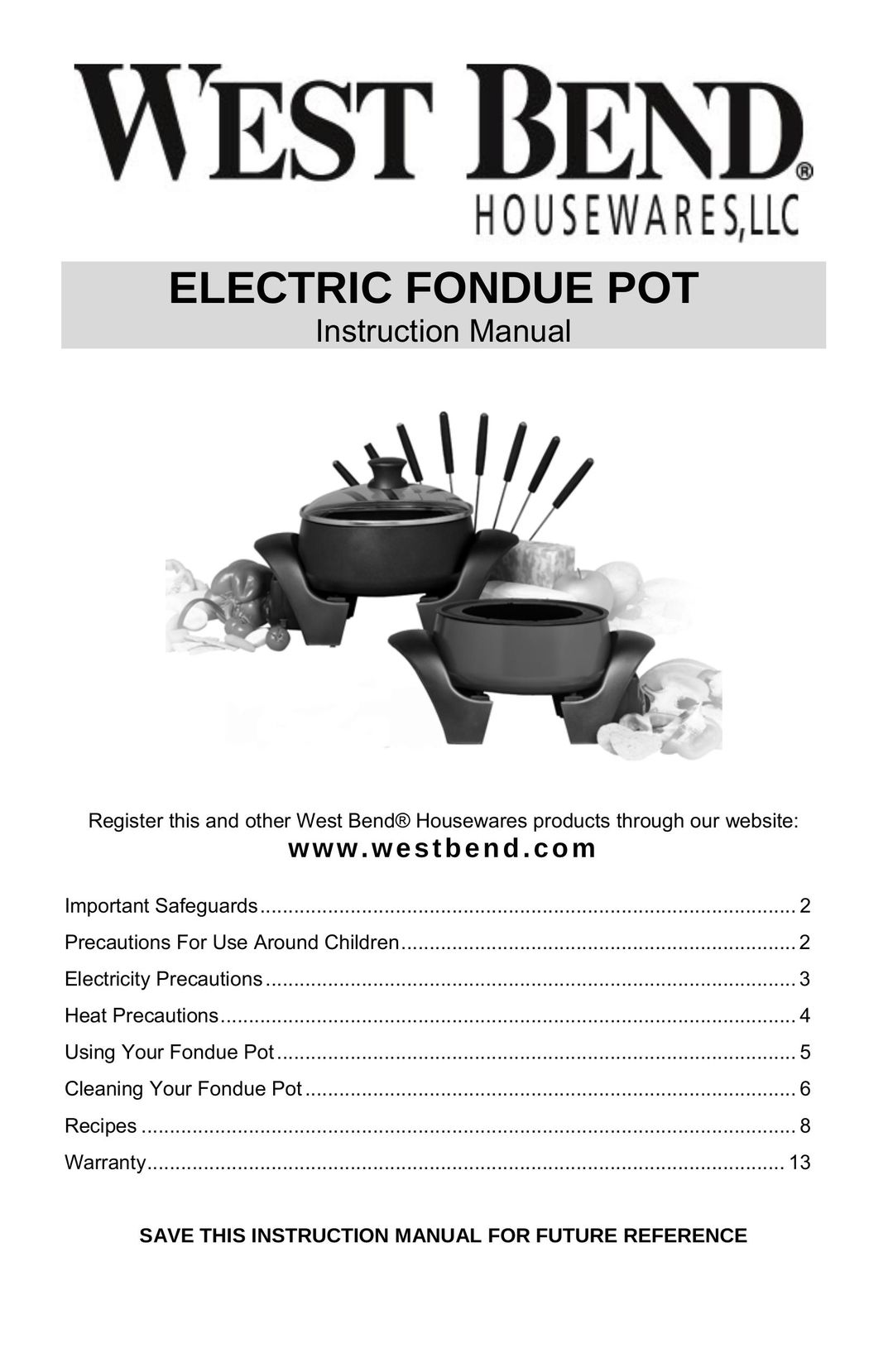 West Bend ELECTRIC FONDUE POT Fondue Maker User Manual