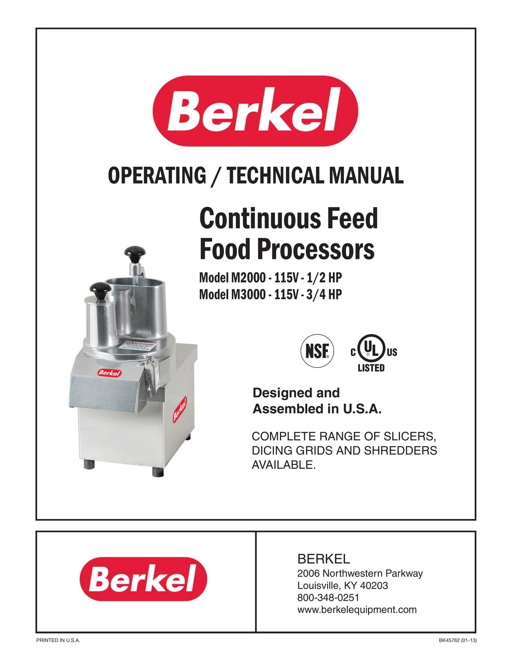 Berkel M2000 - 115V - 1/2 HP Food Processor User Manual