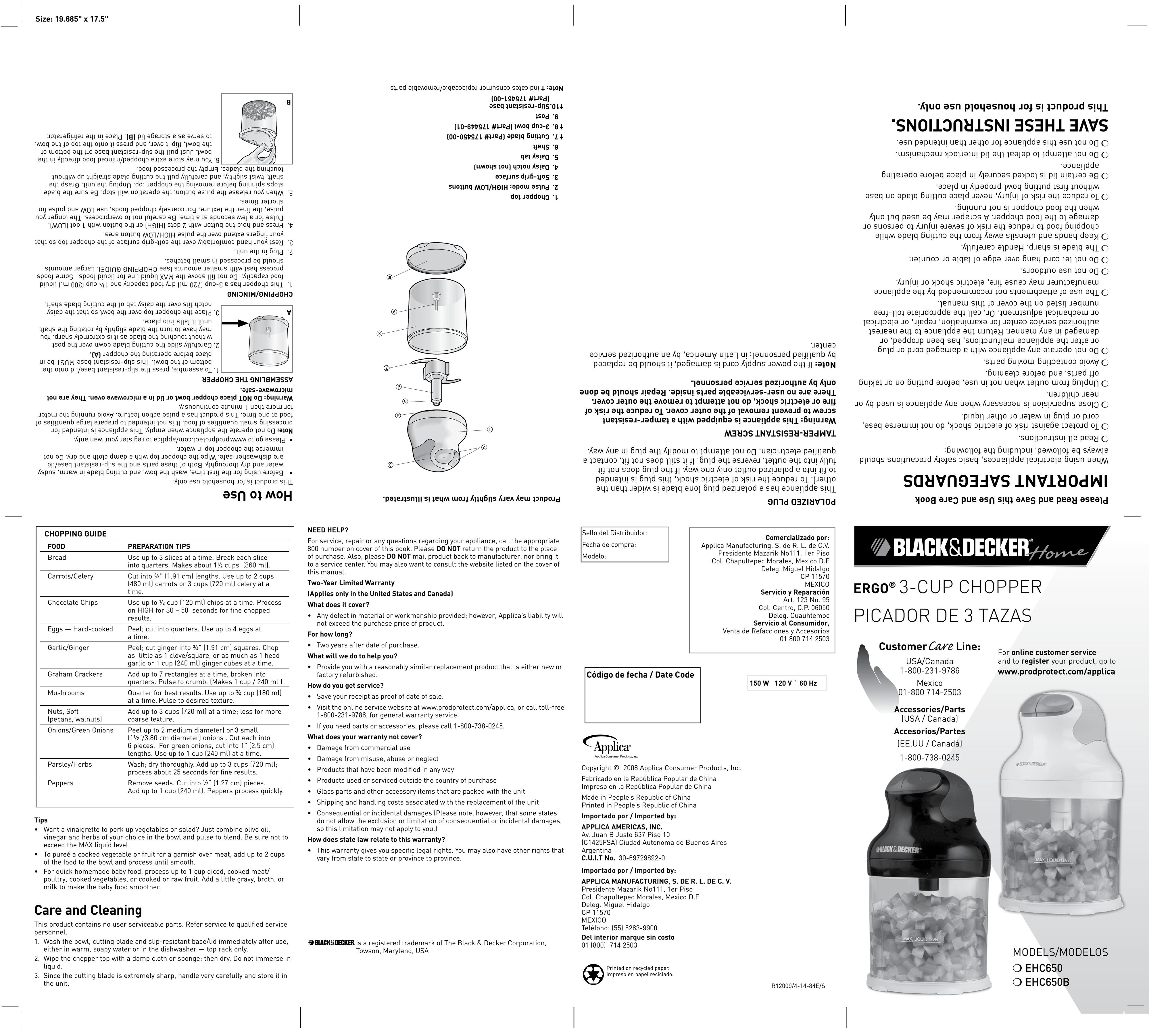 Black & Decker EHC650B Food Processor User Manual