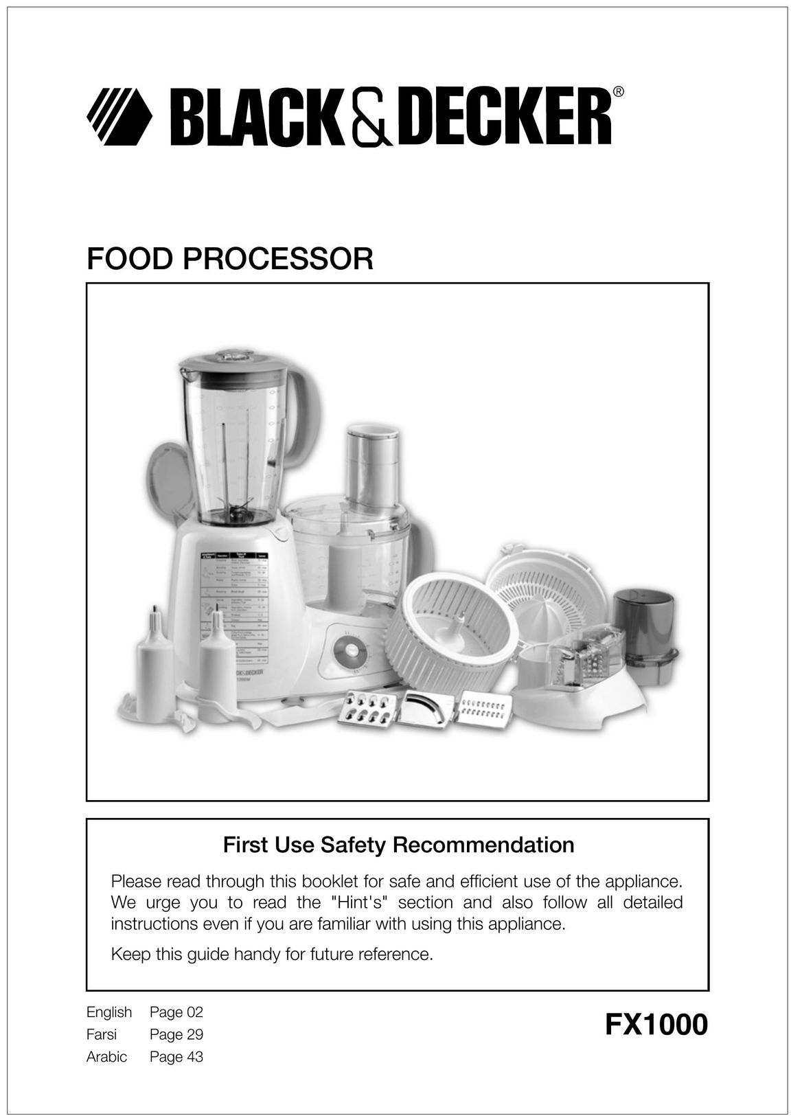 Black & Decker FX1000 Food Processor User Manual