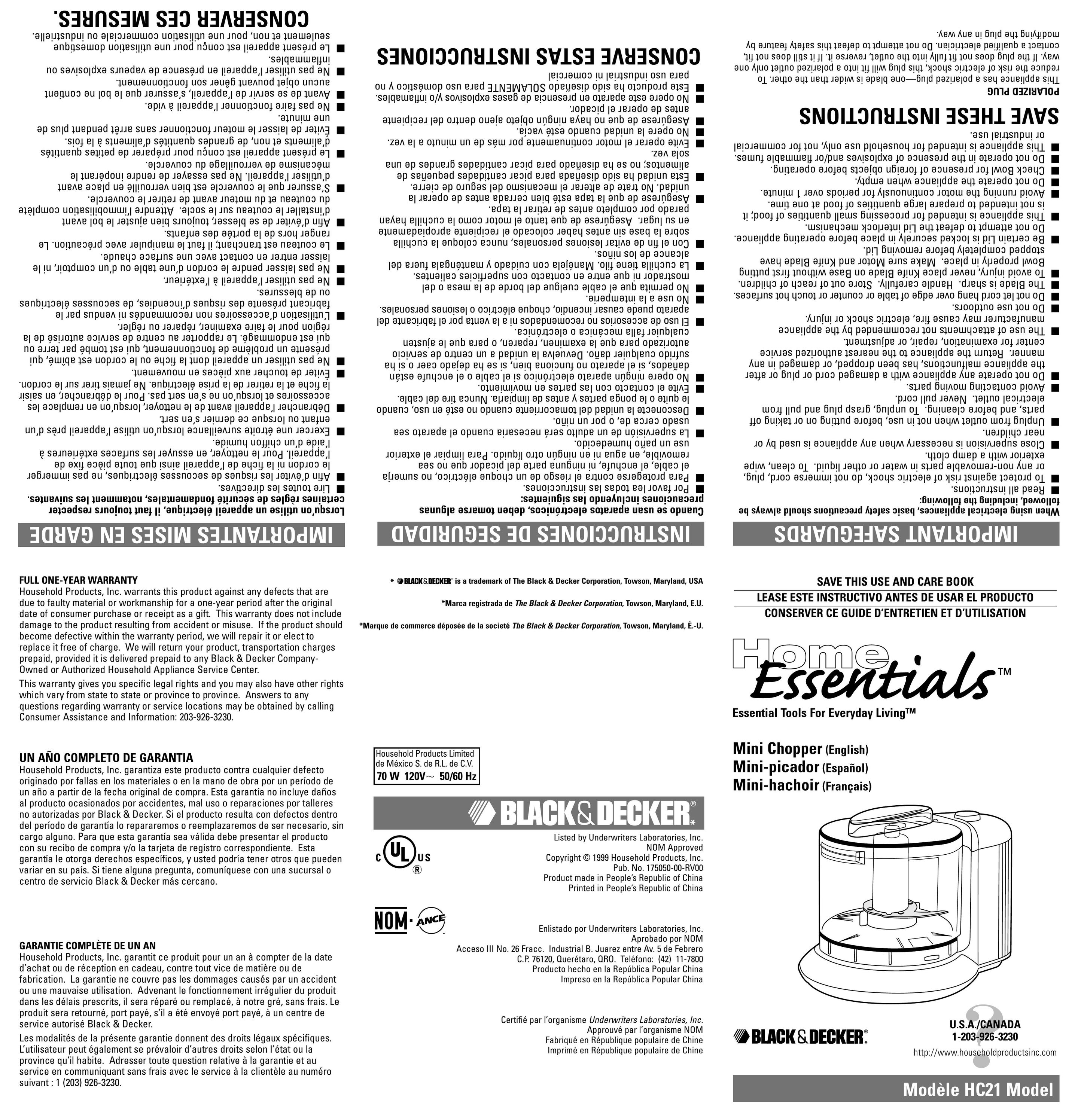 Black & Decker HC21 Food Processor User Manual