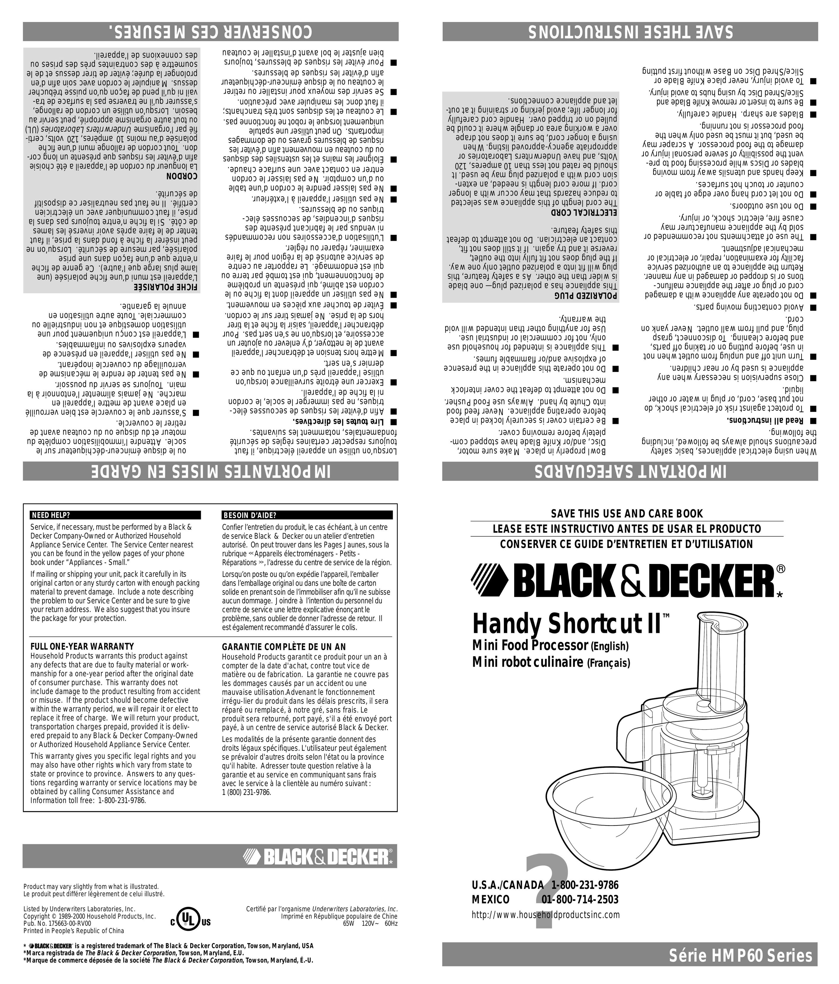 Black & Decker HMP60 Food Processor User Manual