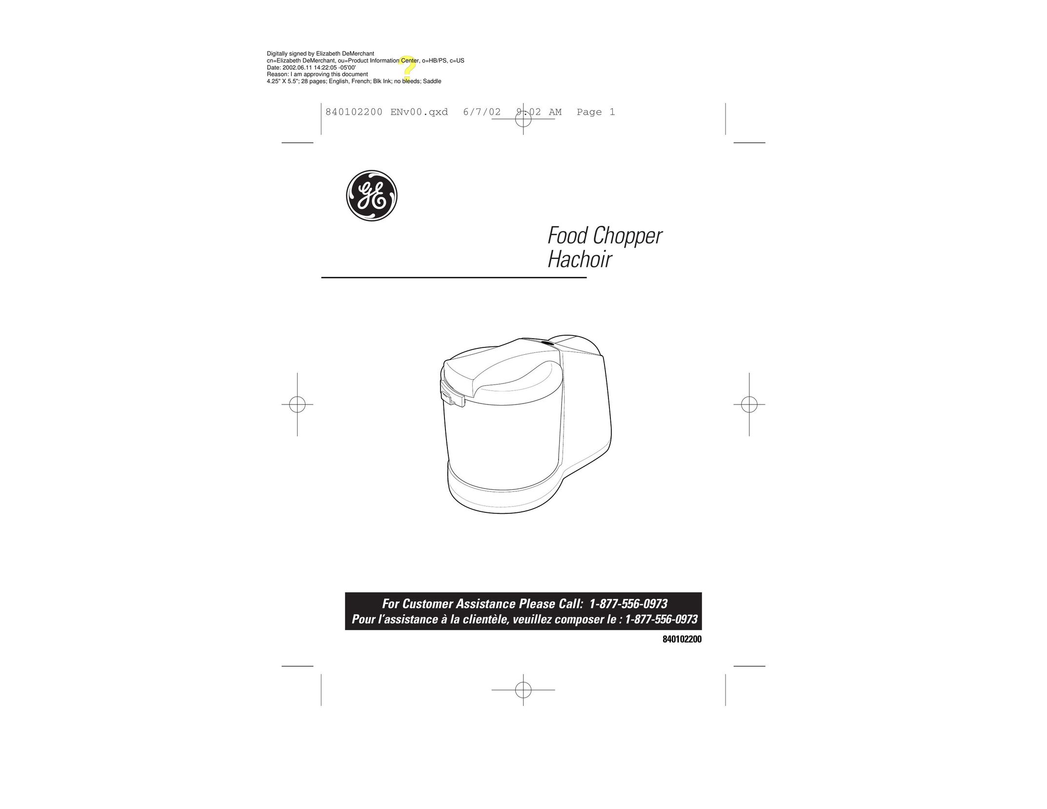 GE 169121 Food Processor User Manual