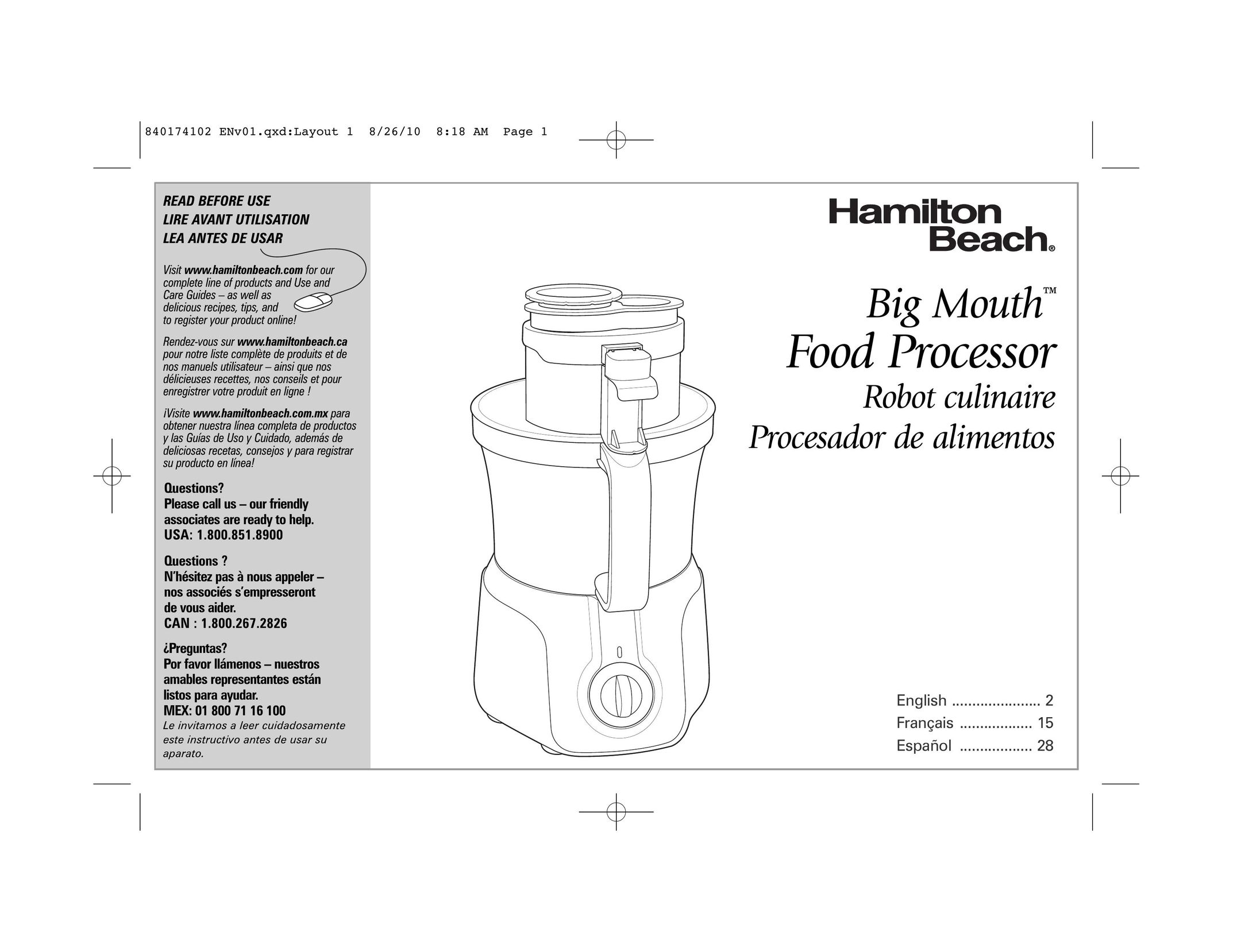 Hamilton Beach 70570 Food Processor User Manual