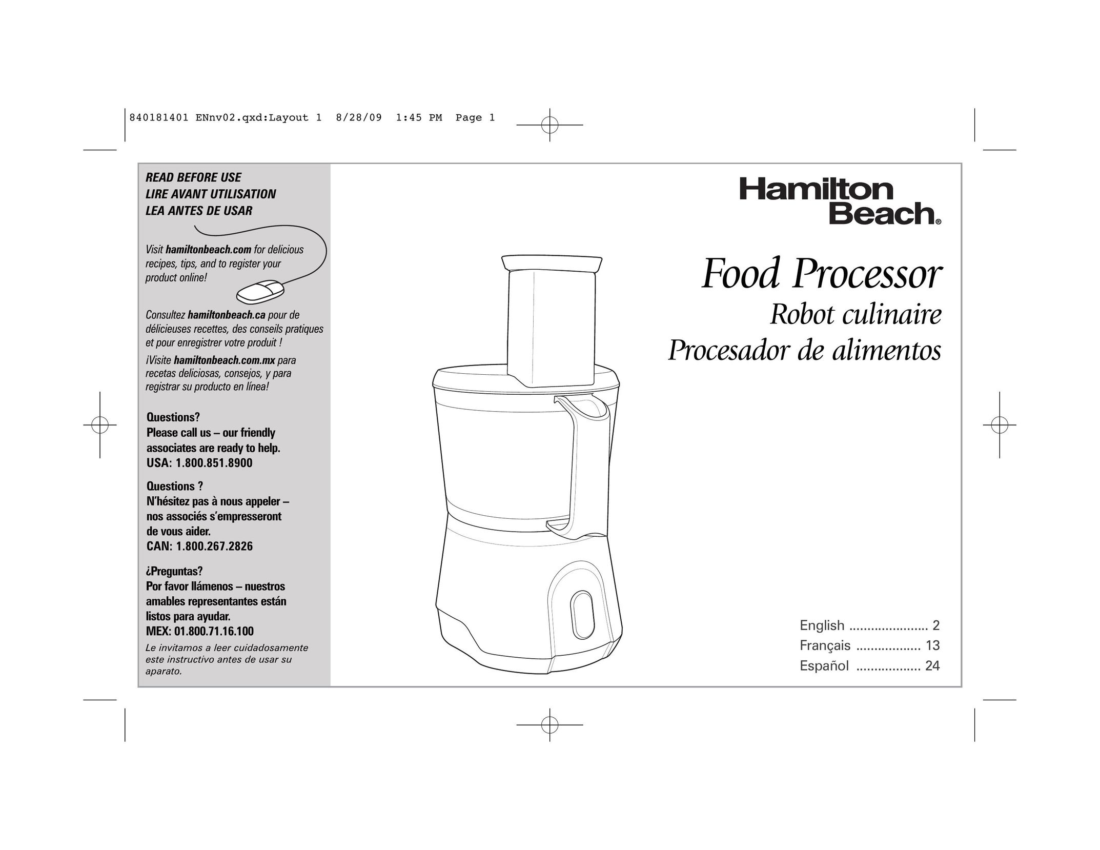 Hamilton Beach 70760 Food Processor User Manual
