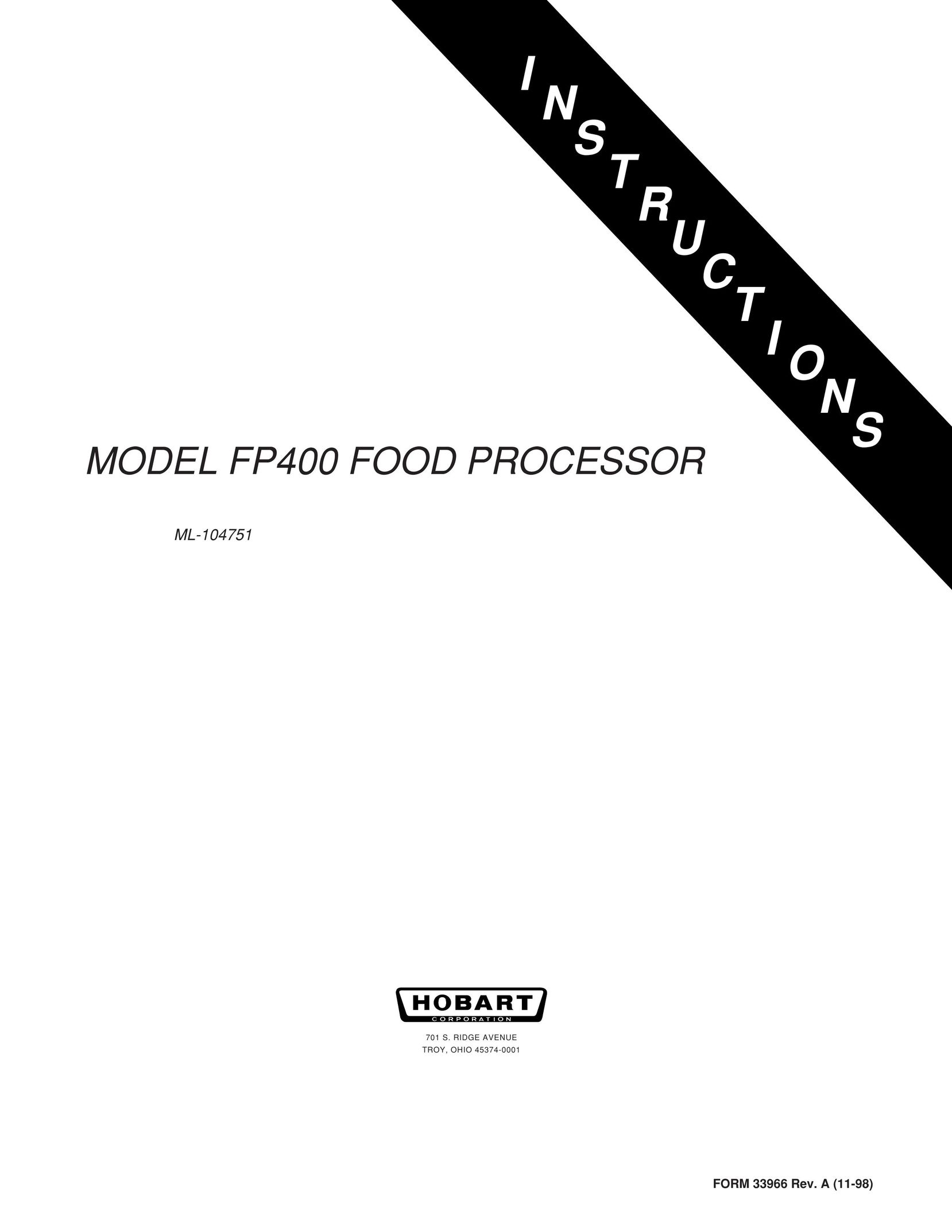 Hobart FP400 Food Processor User Manual