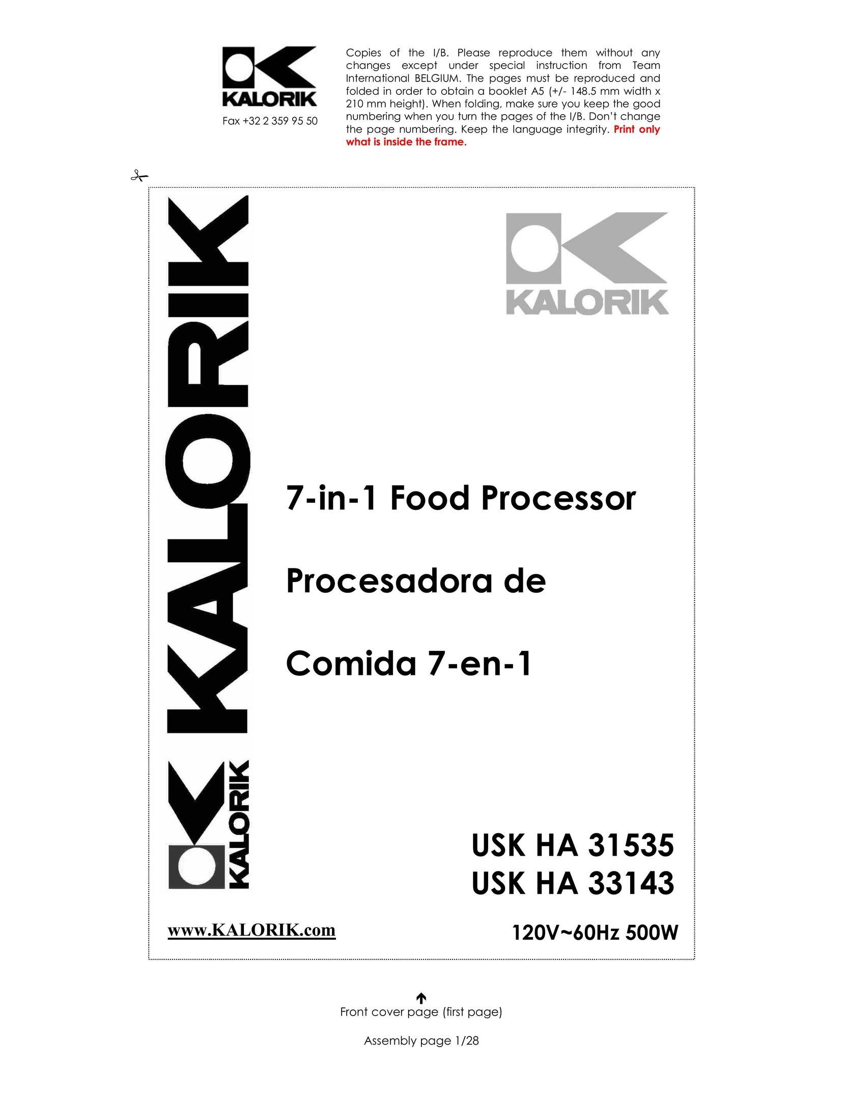 Kalorik USK HA 31535 Food Processor User Manual