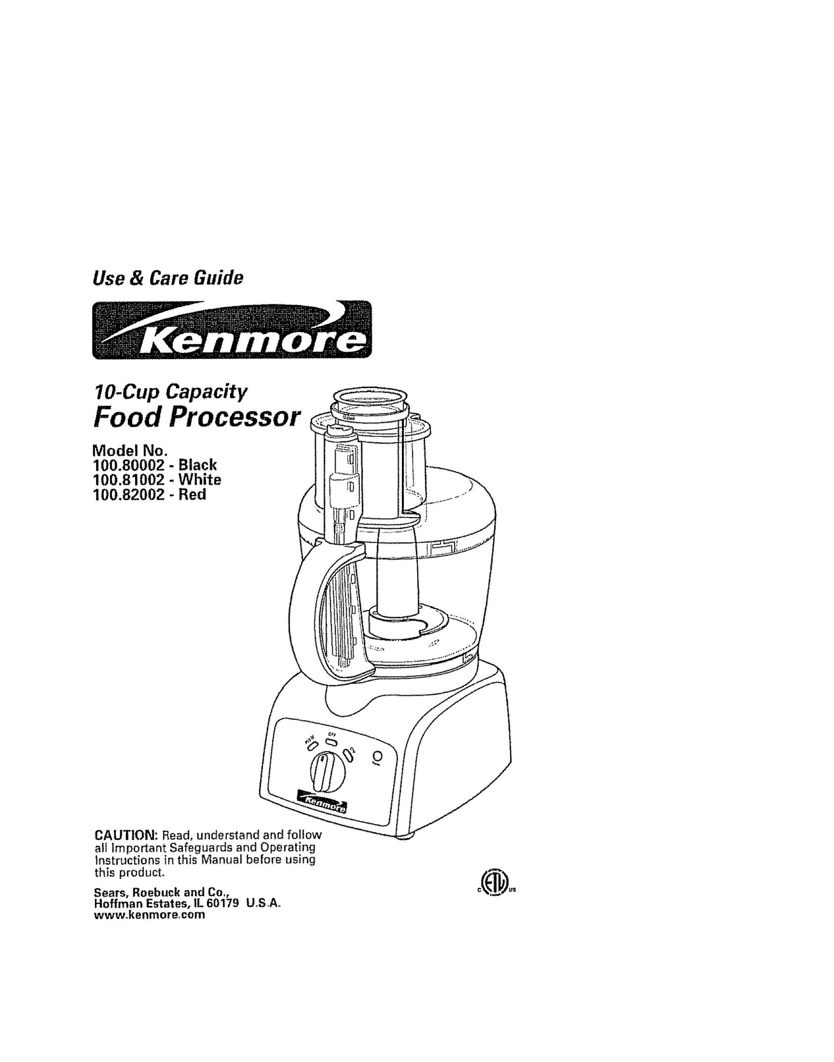 Kenmore 100.80002 Food Processor User Manual