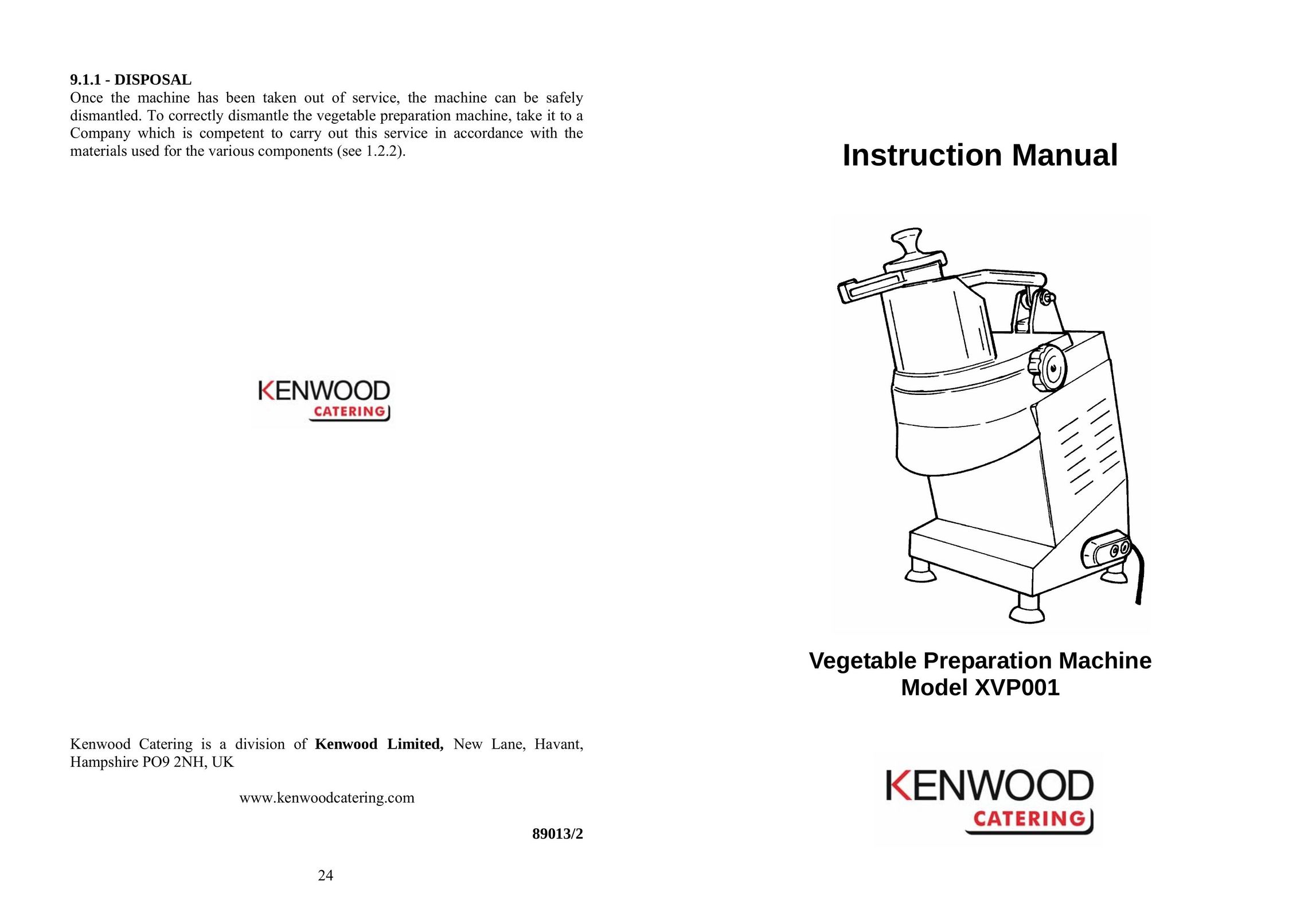 Kenwood XVP001 Food Processor User Manual