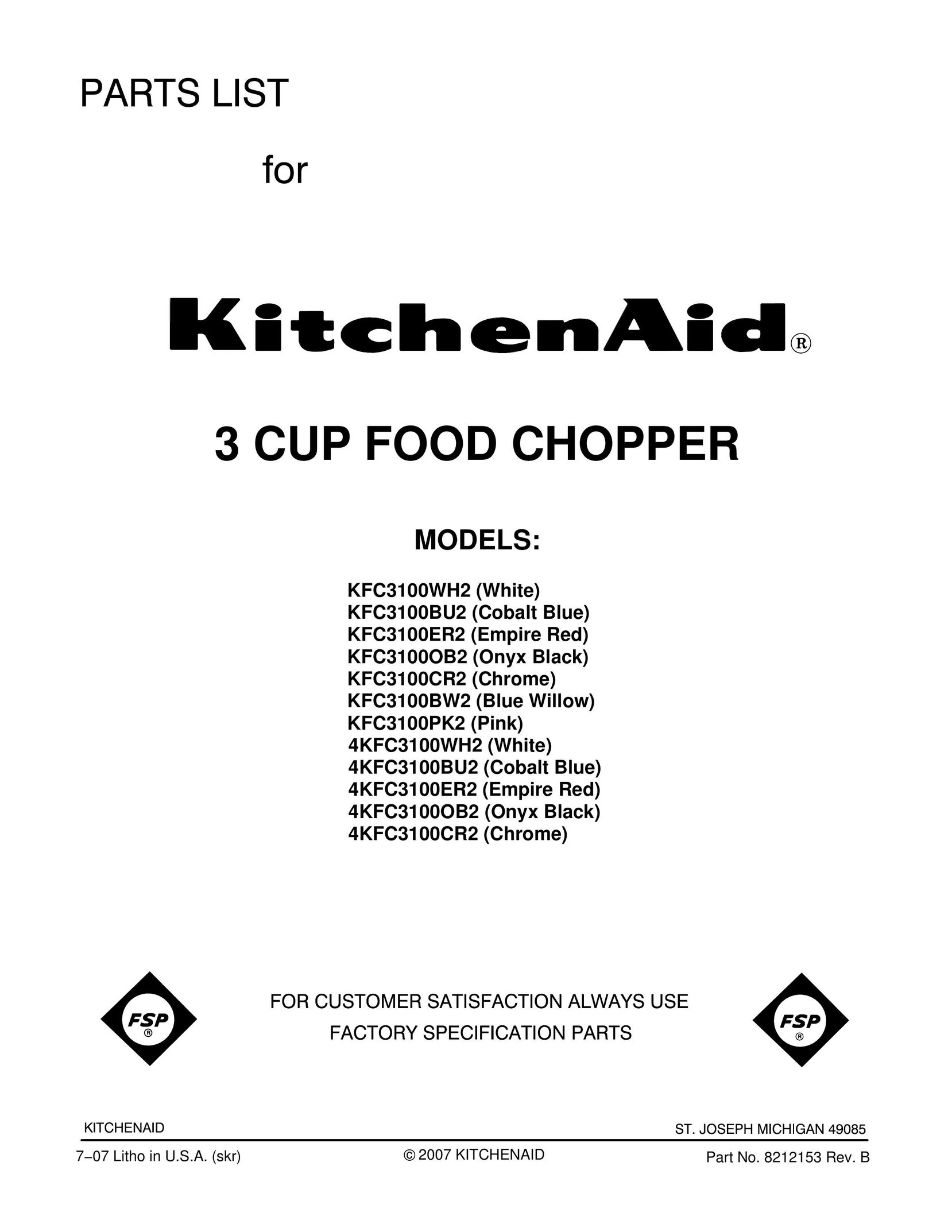 KitchenAid 4KFC3100OB2 Food Processor User Manual