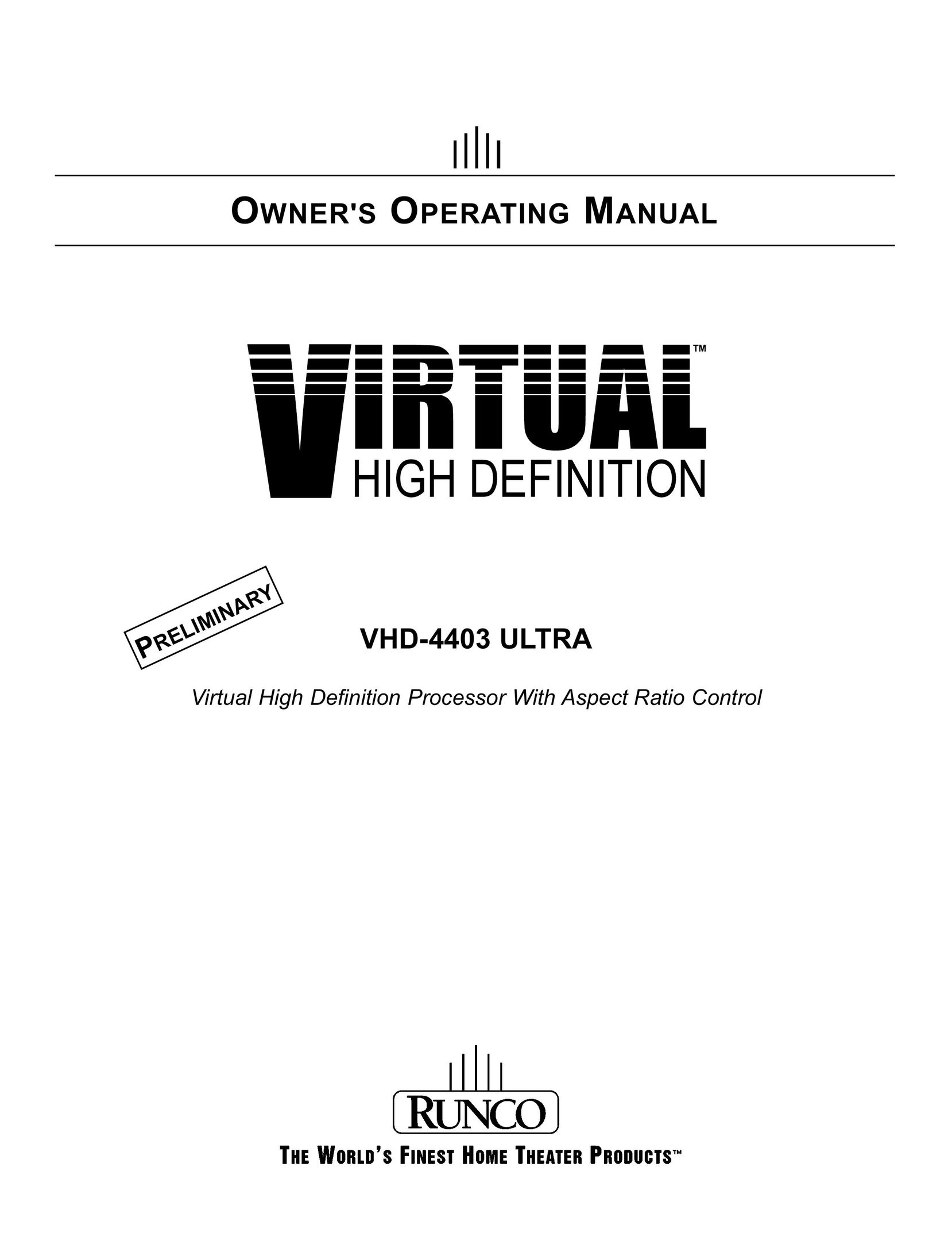Runco Virtual High Definition Processor With Aspect Ratio Control Food Processor User Manual