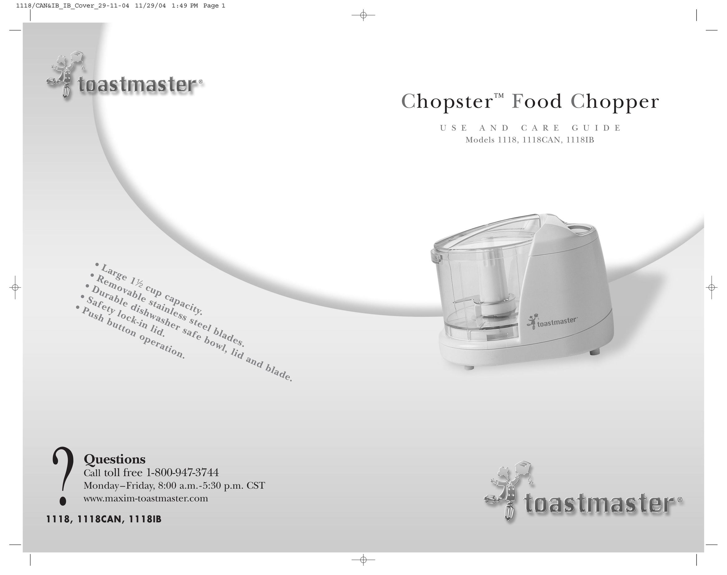 Toastmaster 1118 Food Processor User Manual