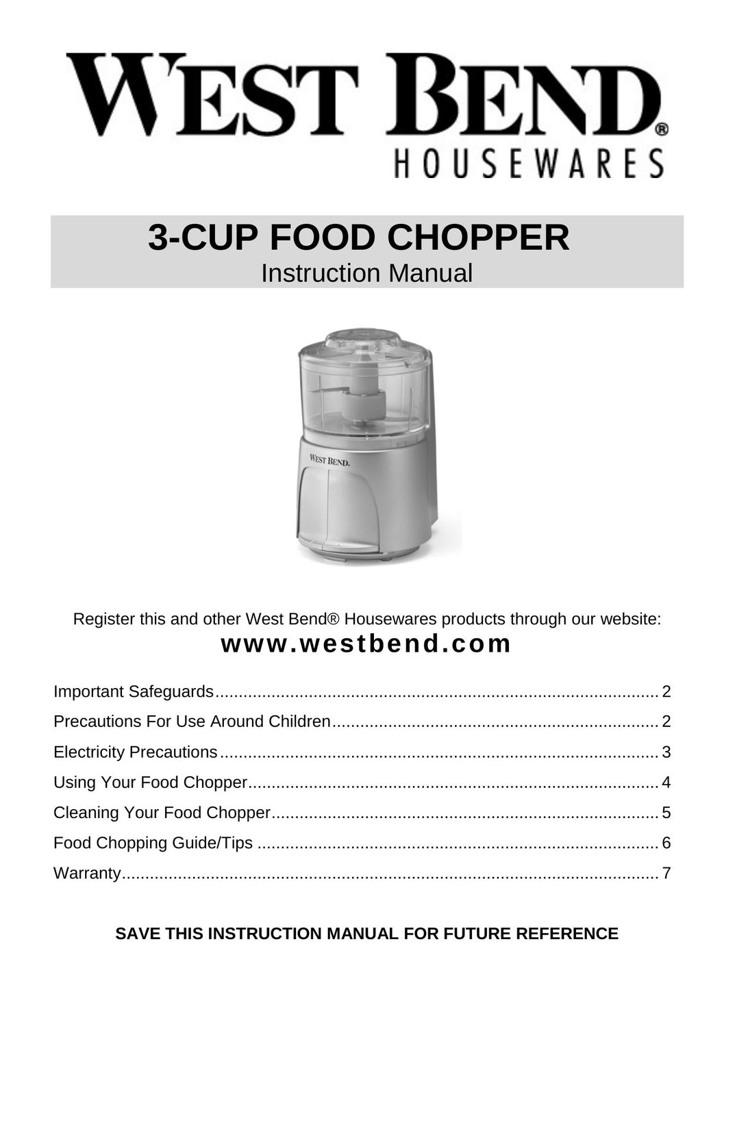 West Bend L5685 Food Processor User Manual