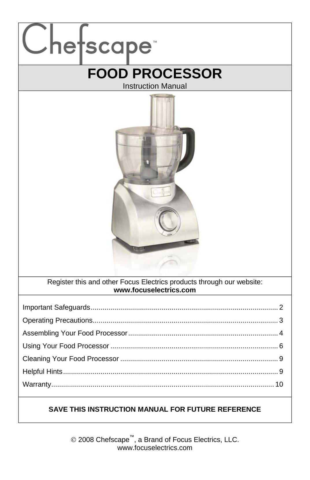 West Bend PRFP1000 Food Processor User Manual