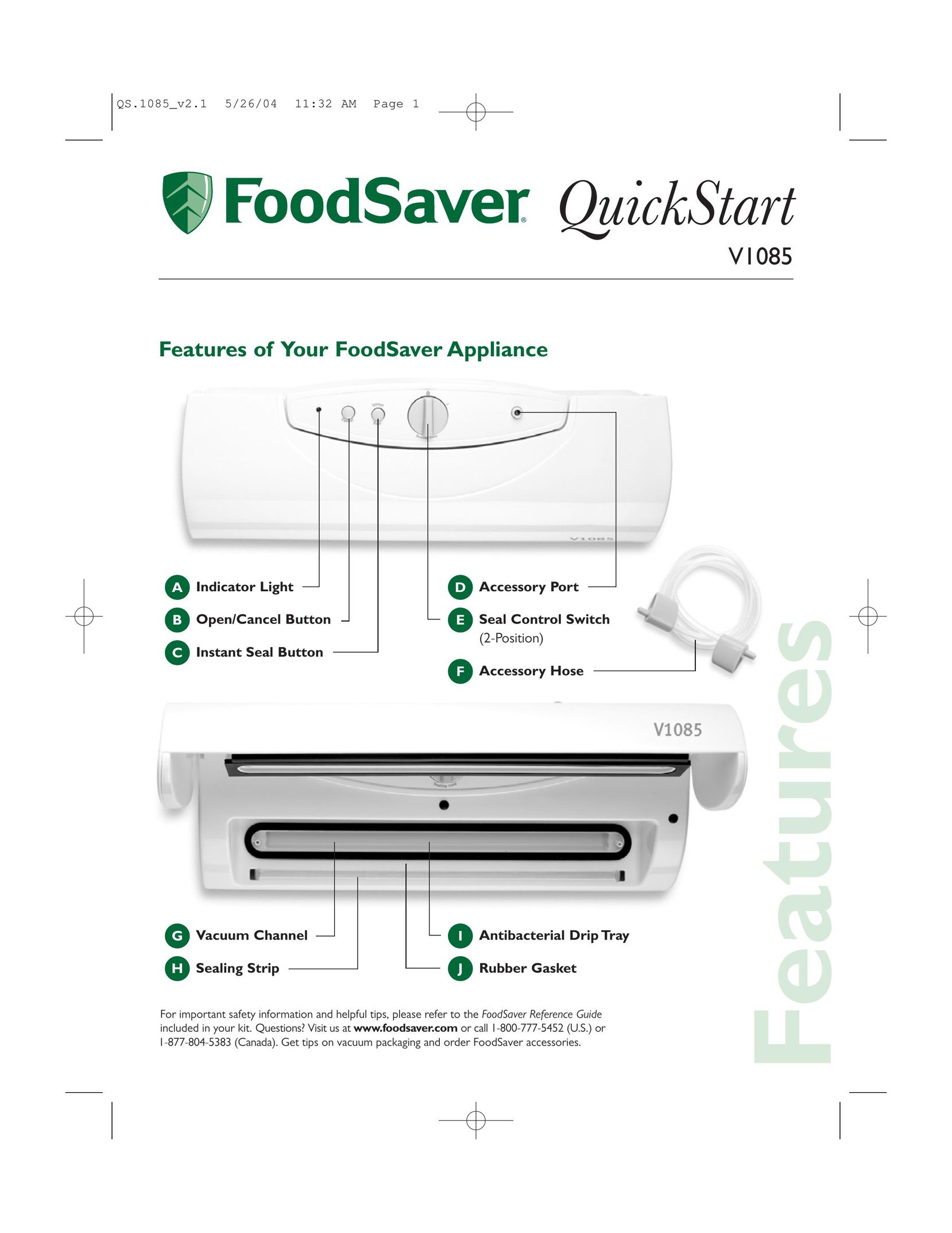 FoodSaver V1085 Food Saver User Manual
