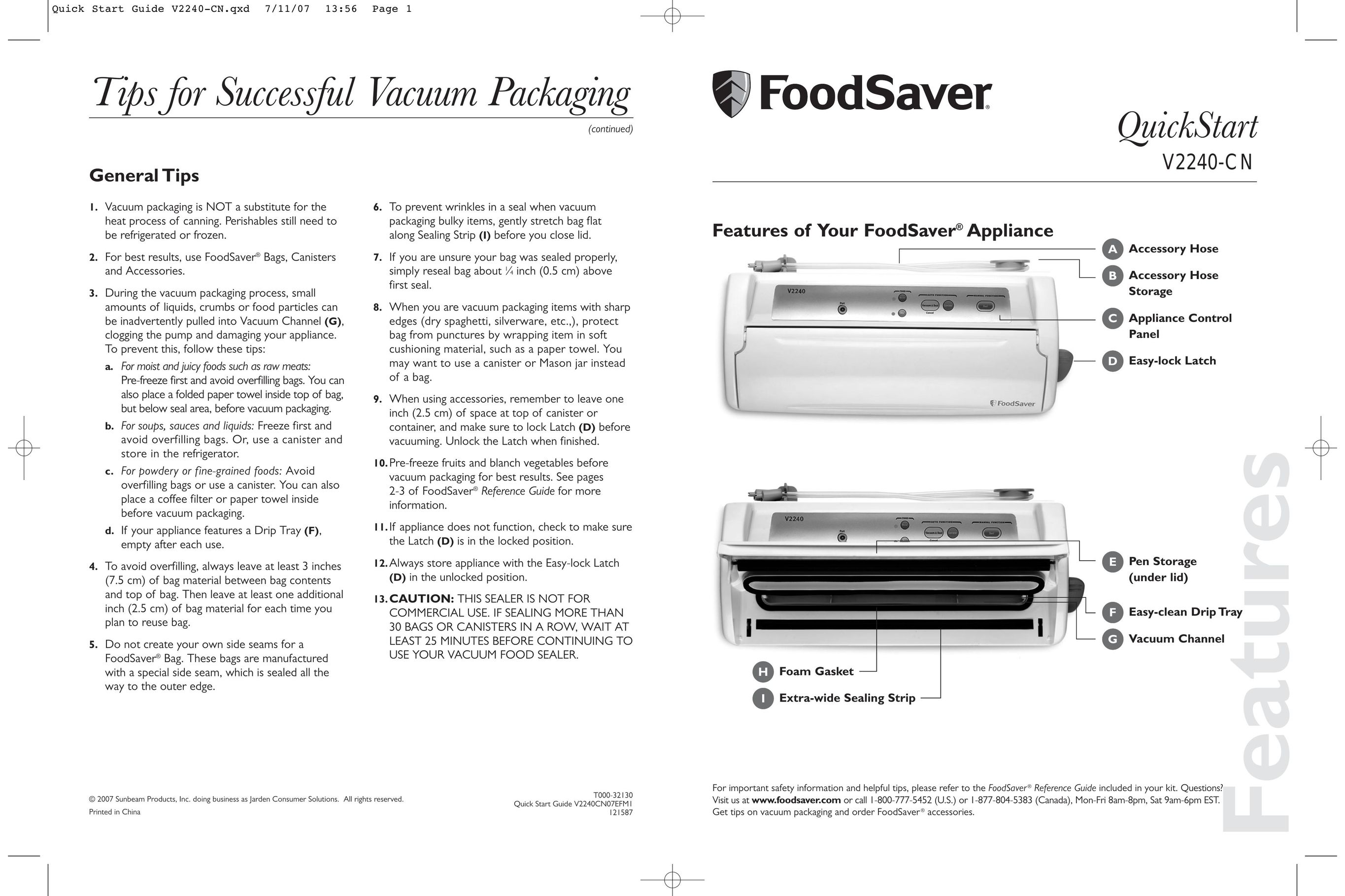 FoodSaver V2240-CN Food Saver User Manual