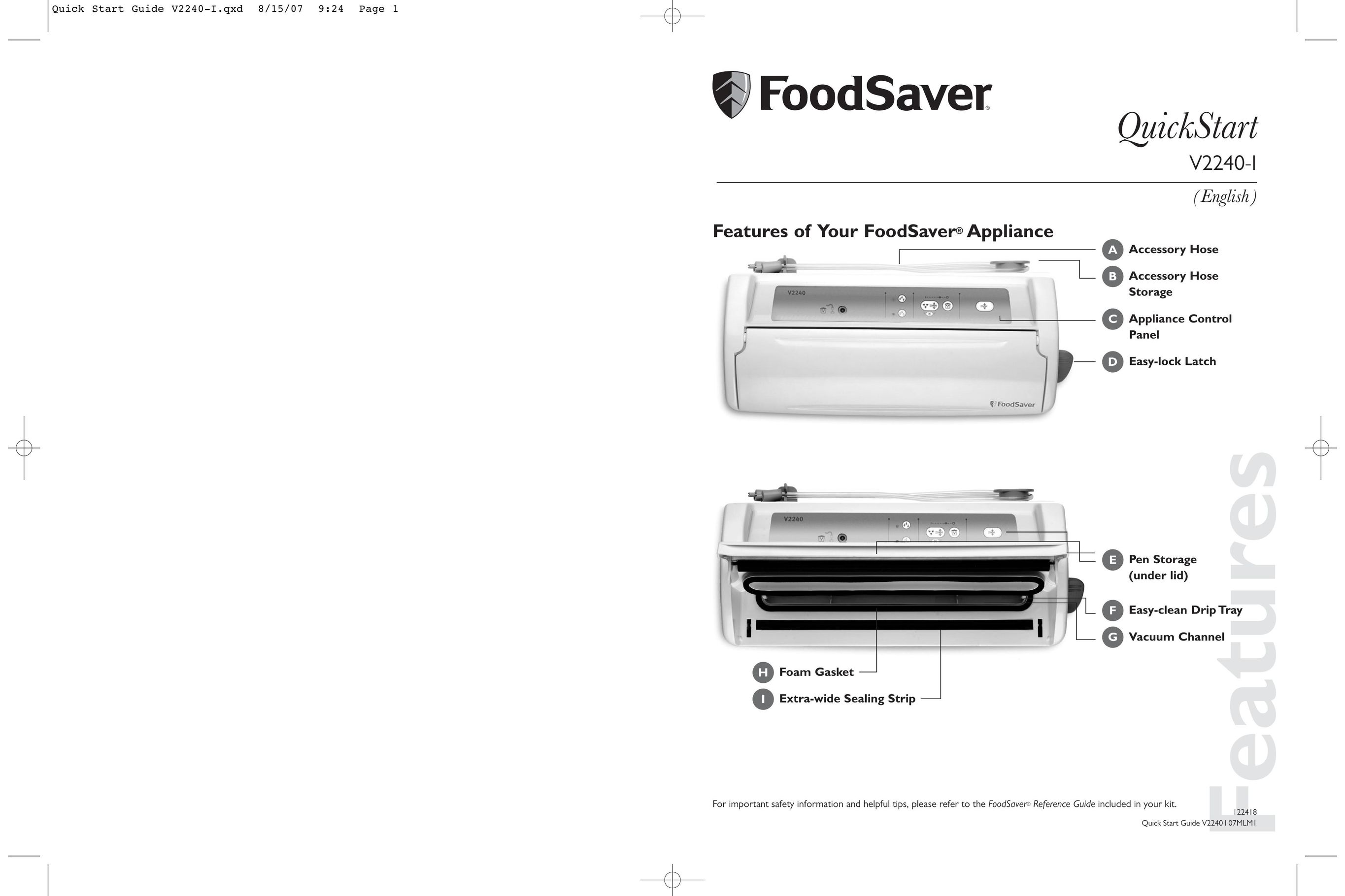 FoodSaver V2240-I Food Saver User Manual