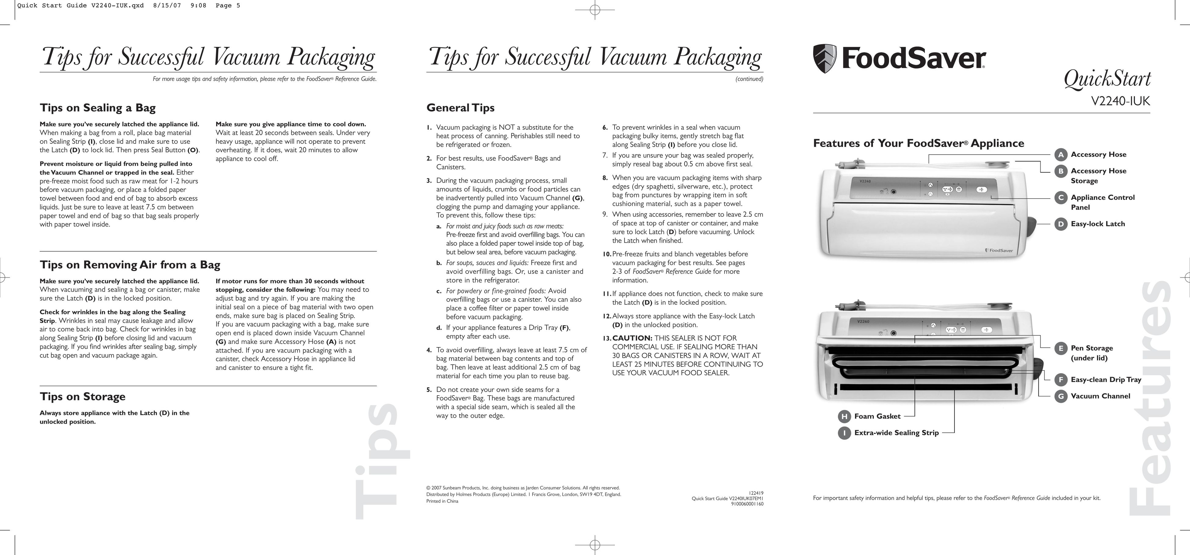 FoodSaver V2240-IUK Food Saver User Manual