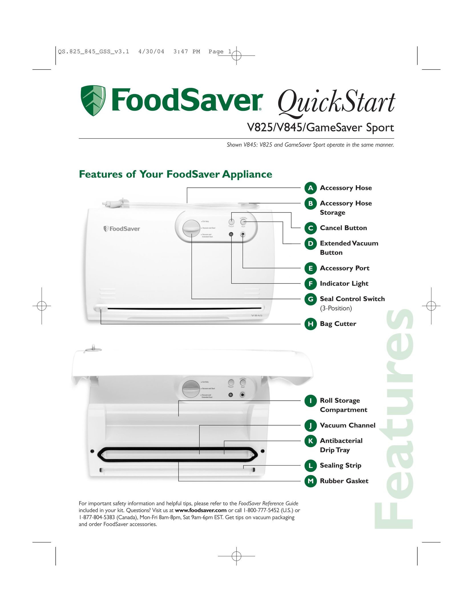 FoodSaver v825 Food Saver User Manual